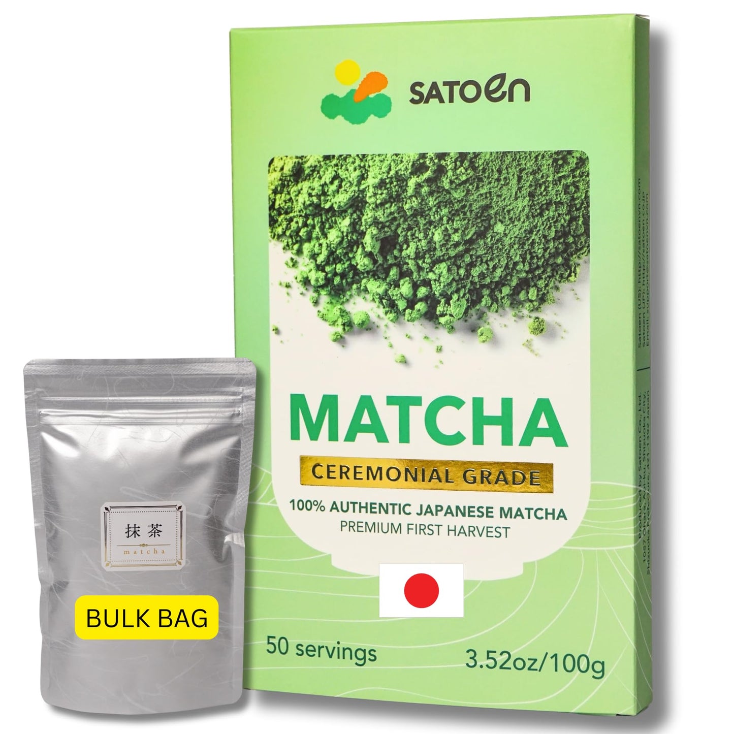 Satoen Authentic Japanese Ceremonial Grade Matcha Powder - Ceremonial Matcha Green Tea Powder from 100% Spring Premium First Harvest - Crafted for Matcha Straight Tea (100g)