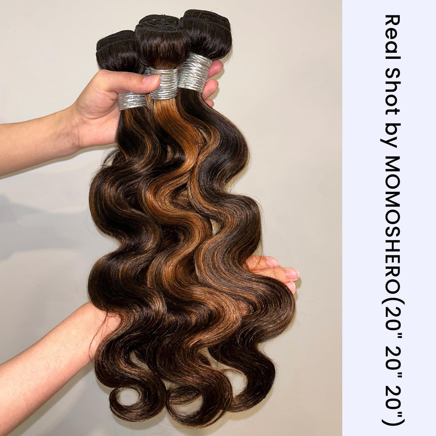 MOMOSHERO 1b/30 Brown Highlight Body Wave Human Hair Weave 3 Bundles, 10A Soft Thick 100% Brazilian Virgin Remy Hair Balayage Ombre Wavy Bundles Human Hair Black and Brown FB30 Ombre Color 12 14 16 In