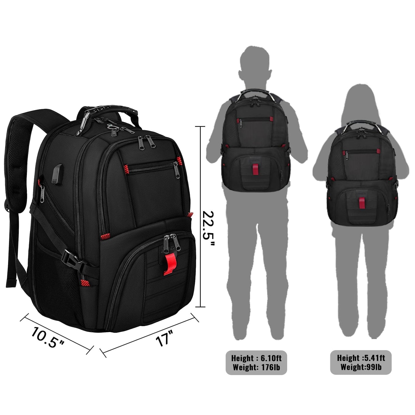 YOREPEK 18.4 Laptop Large Backpacks Fit Most 18 Inch Laptop with USB Charger Port,TSA Friendly Flight Approved Weekend Carry on Backpack with Luggage Strap for Men and Women, Black