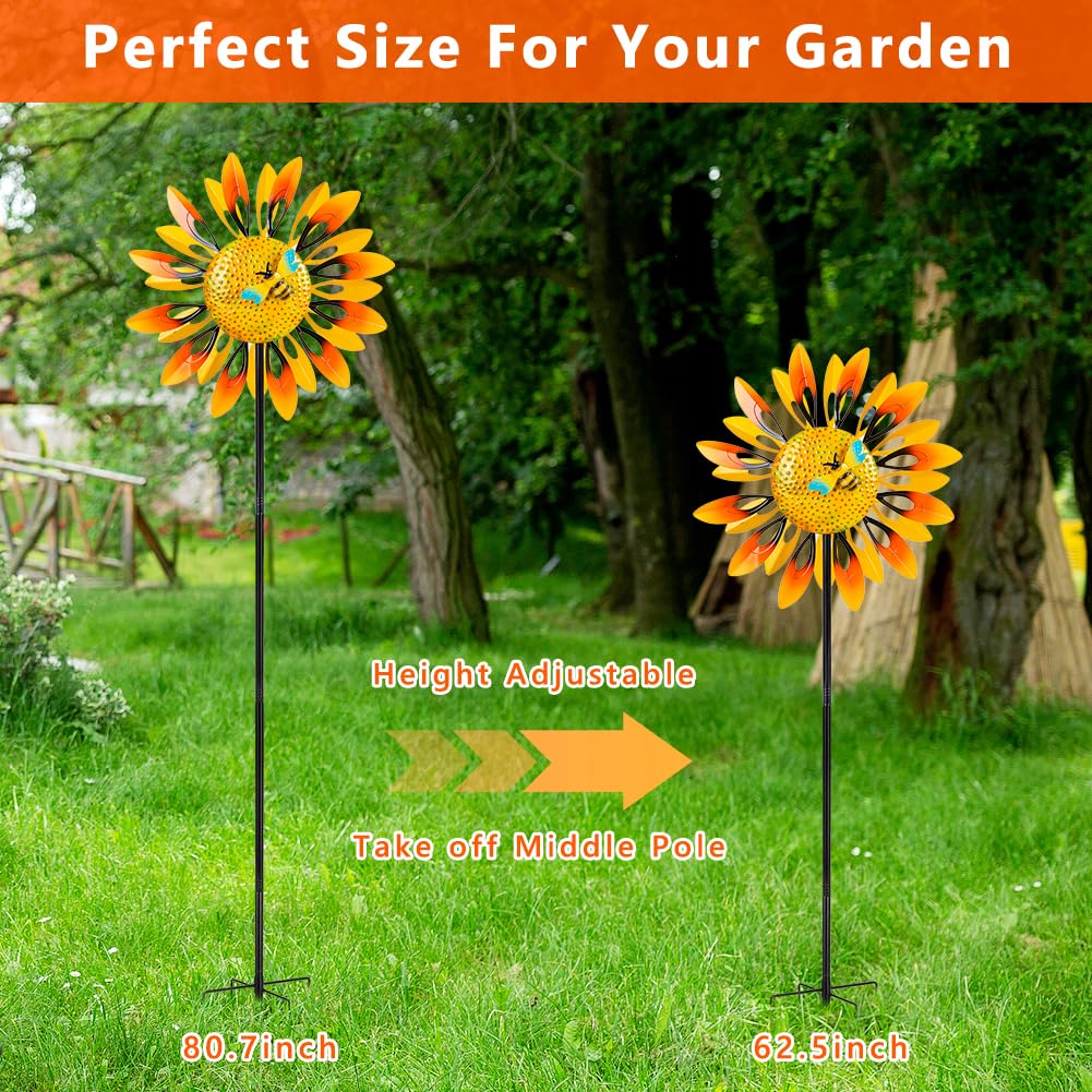 Stargarden Sunflower Wind Spinners, Large Metal Wind Sculptures, Windmill Yard Art,Sunflower Decor for Yard and Garden