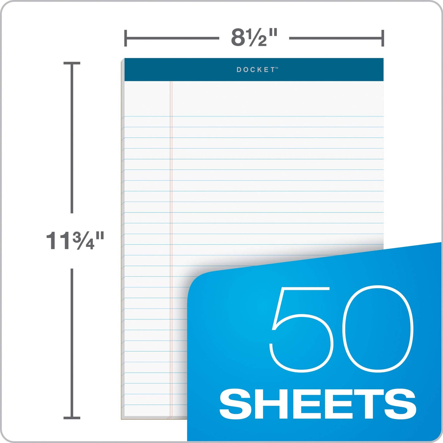 TOPS Docket Writing Pads, 8-1/2" x 11-3/4", Legal Rule, White Paper, 50 Sheets, 12 Pack (63410)