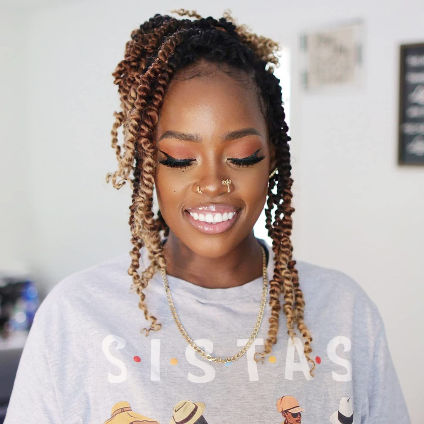 ToyoTress Tiana Passion Twist Hair - 10 Inch 8 Packs Pre-twisted Crochet Braids Ombre Brown Blonde, Short Bob Pre-looped Synthetic Braiding Hair Extensions (10 Inch, OT30/27-8P)