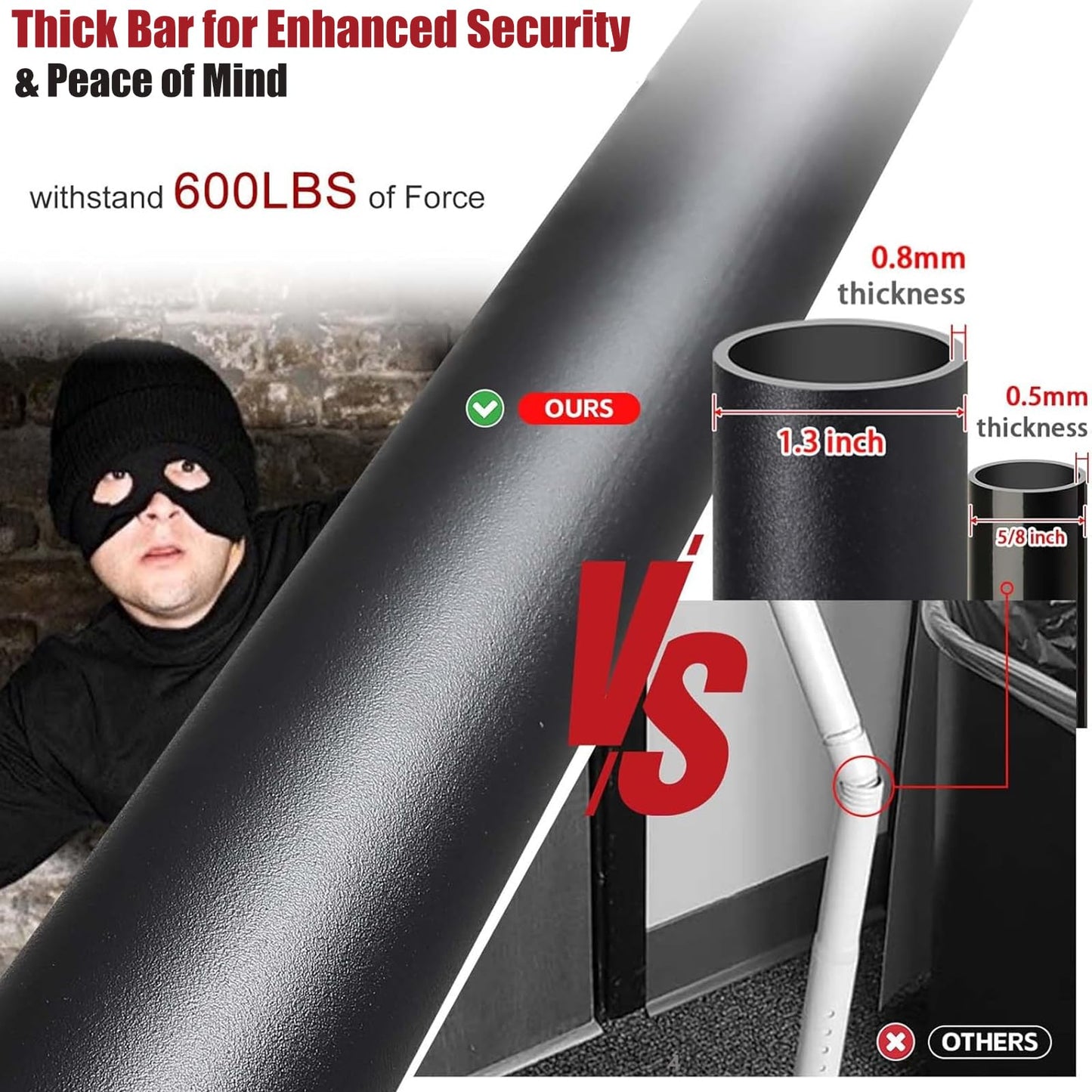 2 Pack Door Security Bar, Heavy Duty Door Brace for Front Doors, Sliding Doors & Windows, 24.5"-50.7" Adjustable Door Stopper with Anti-Slip Base for Home, Travel, Hotel & Dorm Security