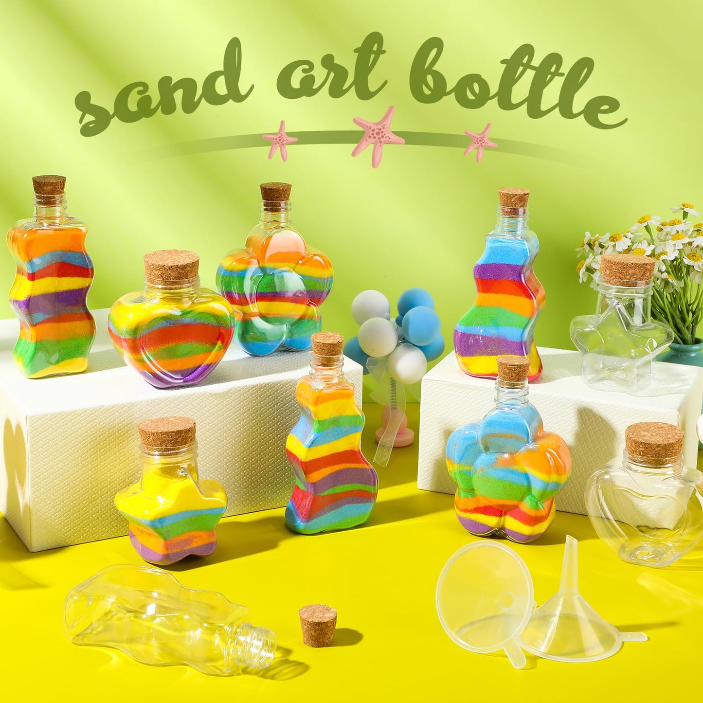 Shappy 50 Pcs Plastic Sand Art Bottles with Cork and Funnels Clear Sand Art Containers for Boys and Girls Craft Collection Bottle for DIY Crafts Wedding Birthday Party Favors Wish, 5 Style