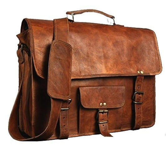 Alaska exports Leather Laptop Bag | Leather Messenger for Men and Women | Briefcases for Men | A Perfect Satchel can be Used for School and Work (11 x 15 inchs)