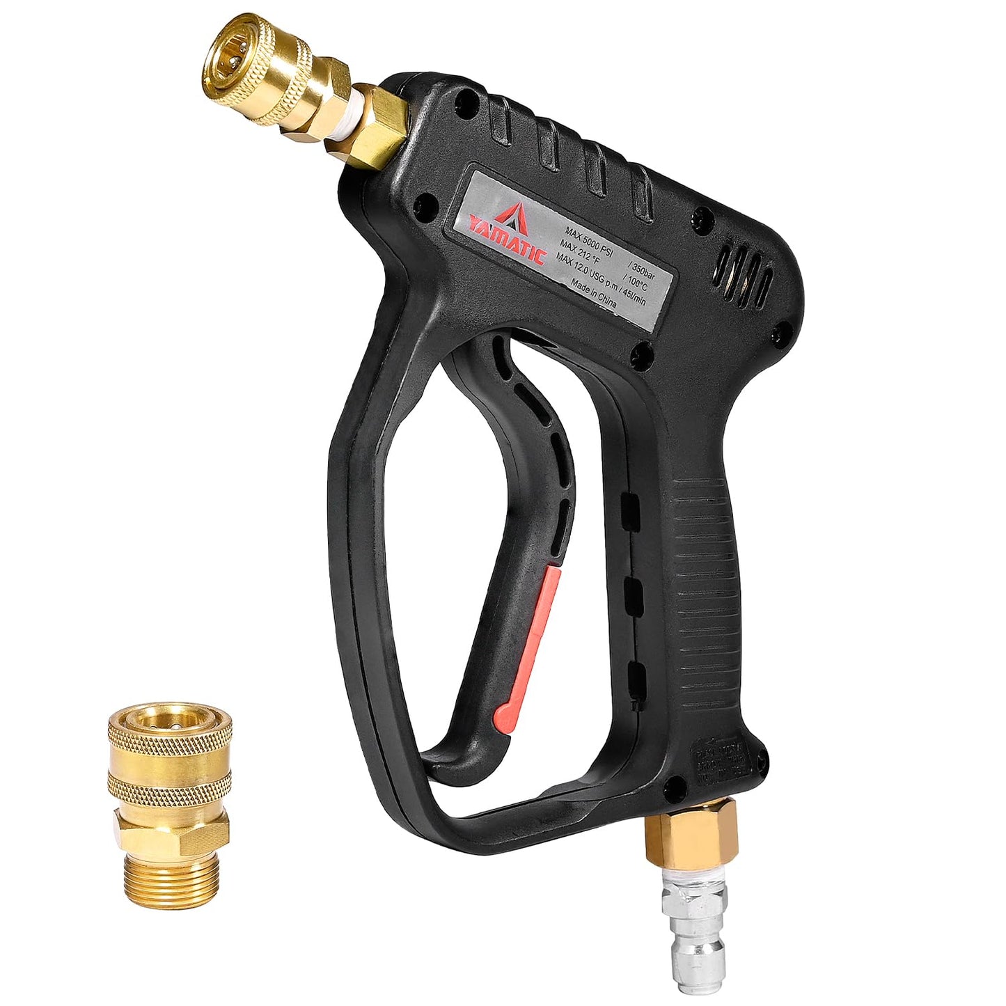 YAMATIC Pressure Washer Short Gun 5000 PSI - 3/8" Swivel Plug & M22-14mm Coupler, Power Washer Stubby Trigger Handle with 1/4" Quick Connect for Foam Cannon Car Wash