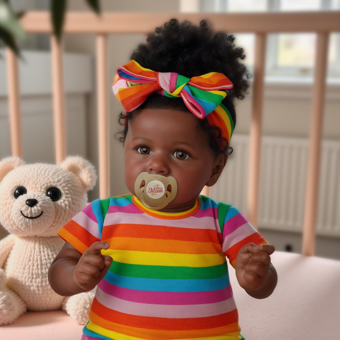 JIZHI Reborn Baby Dolls Black with Lifelike Soft Body African American Realistic-Newborn Girl Doll 22 Inch Best Birthday Gift Set and Toy Accessories Gift for Kids Age 3
