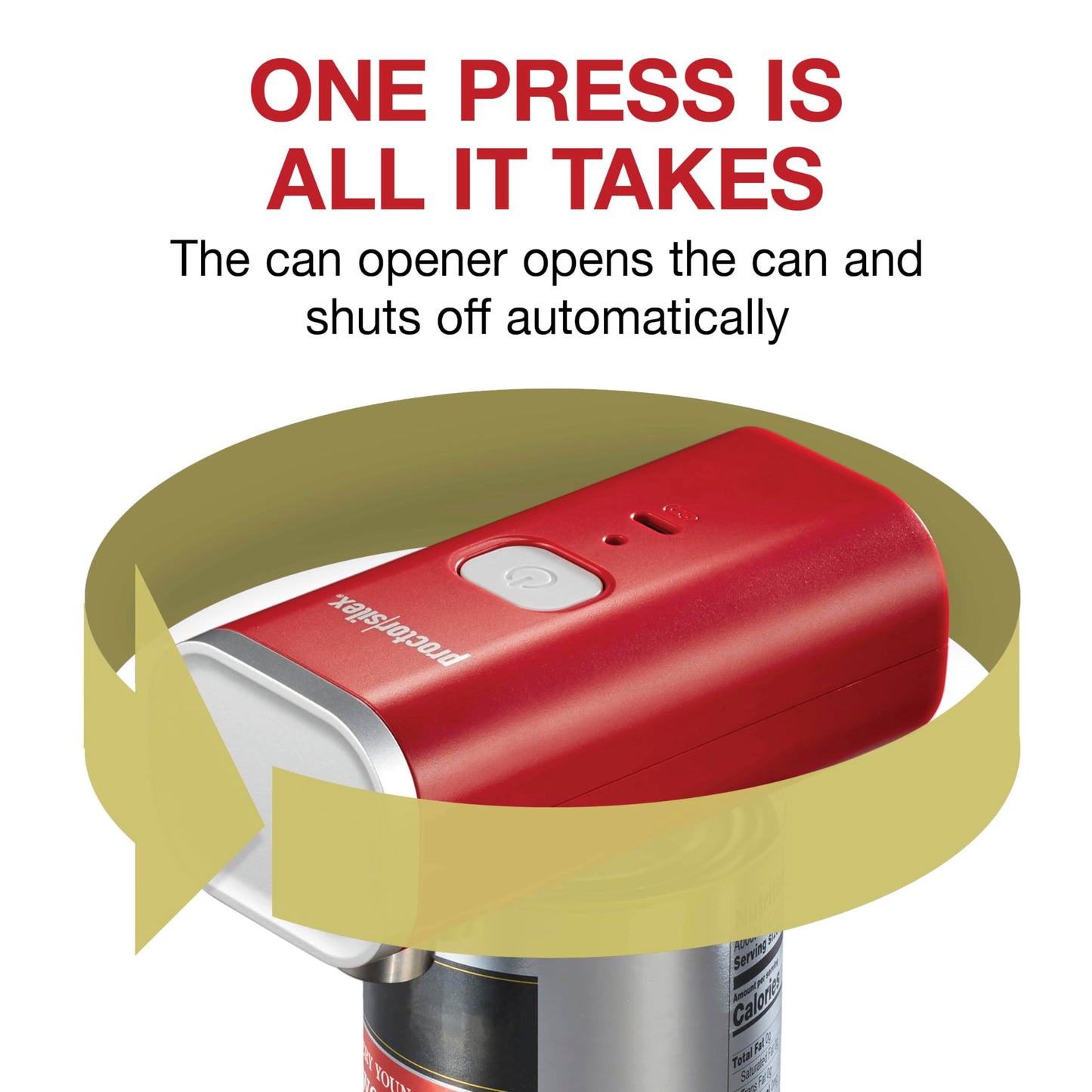 Proctor Silex Automatic Electric Can Opener, Hands Free Cordless Operation & USB Rechargeable, Self-Aligning, Cut Smooth Touch Lid Edges, Compact and Easy to Store, Red