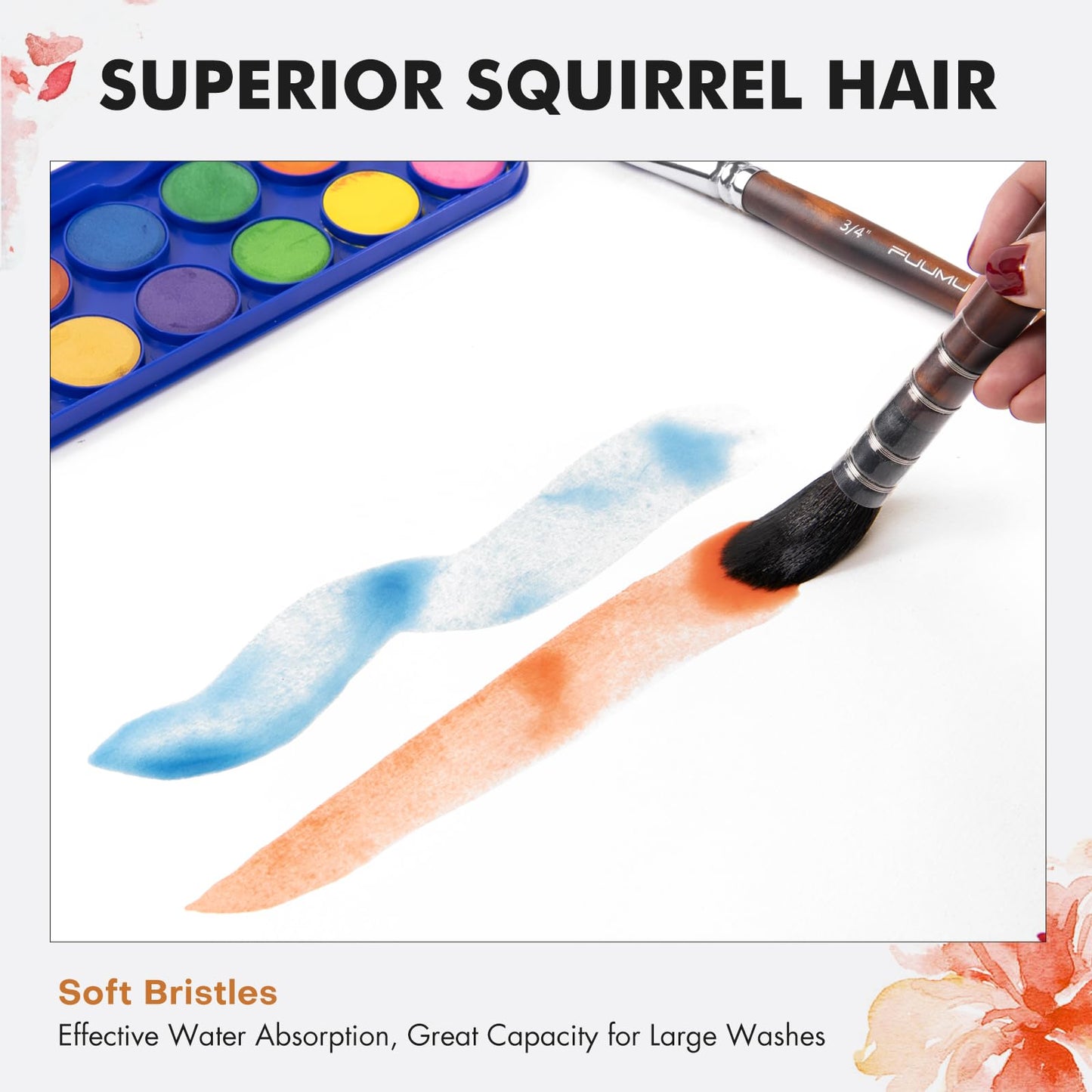 Watercolor Brushes Professional, Fuumuui 9pcs Sable Paint Brushes & Natural Squirrel Mop Brush Set with Extended Needle, Round Point, Flat, Dagger, Quill Wash for Watercolor Gouache Inks