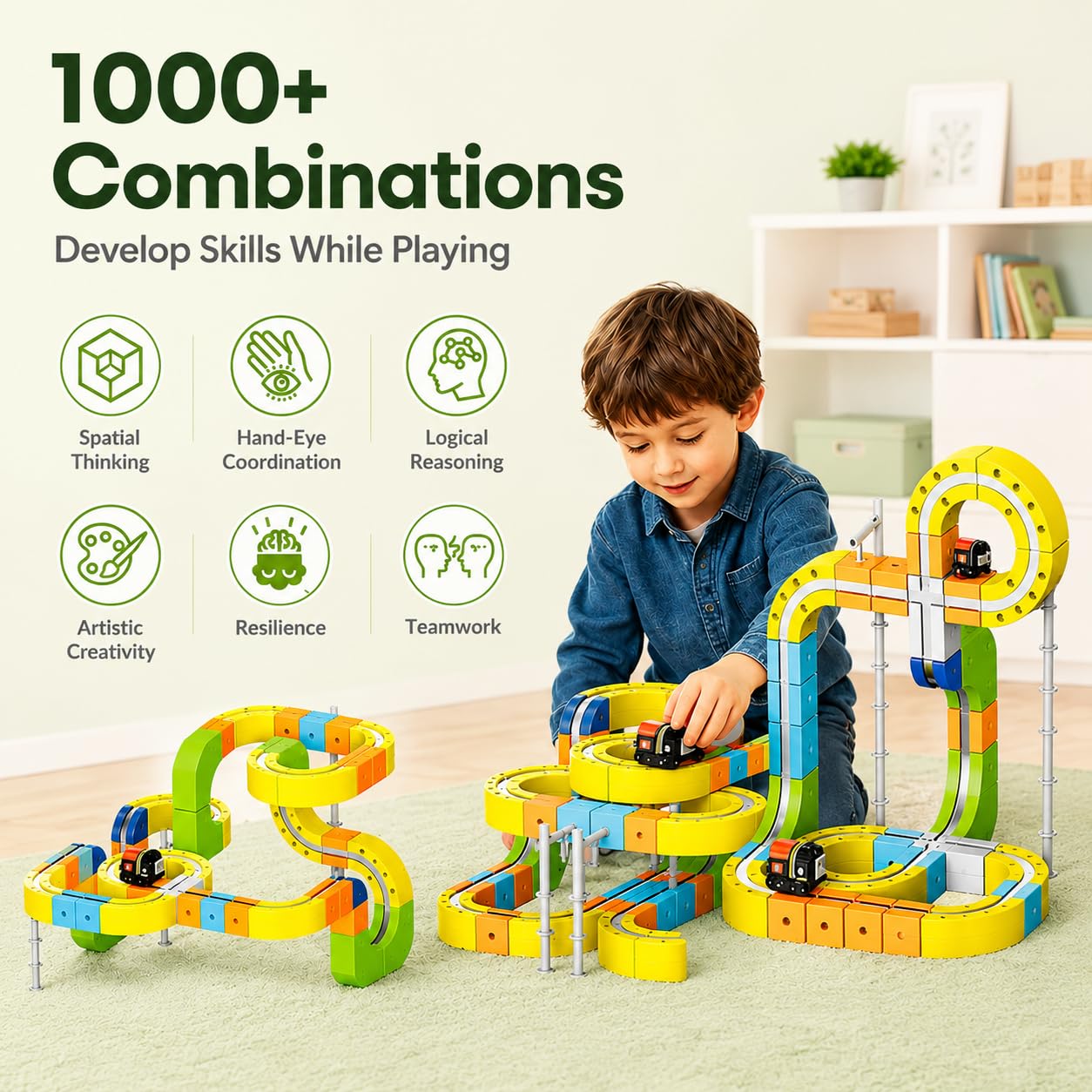 Electric 3D Magnetic Train Set with Flexible Gravity-Defying Track