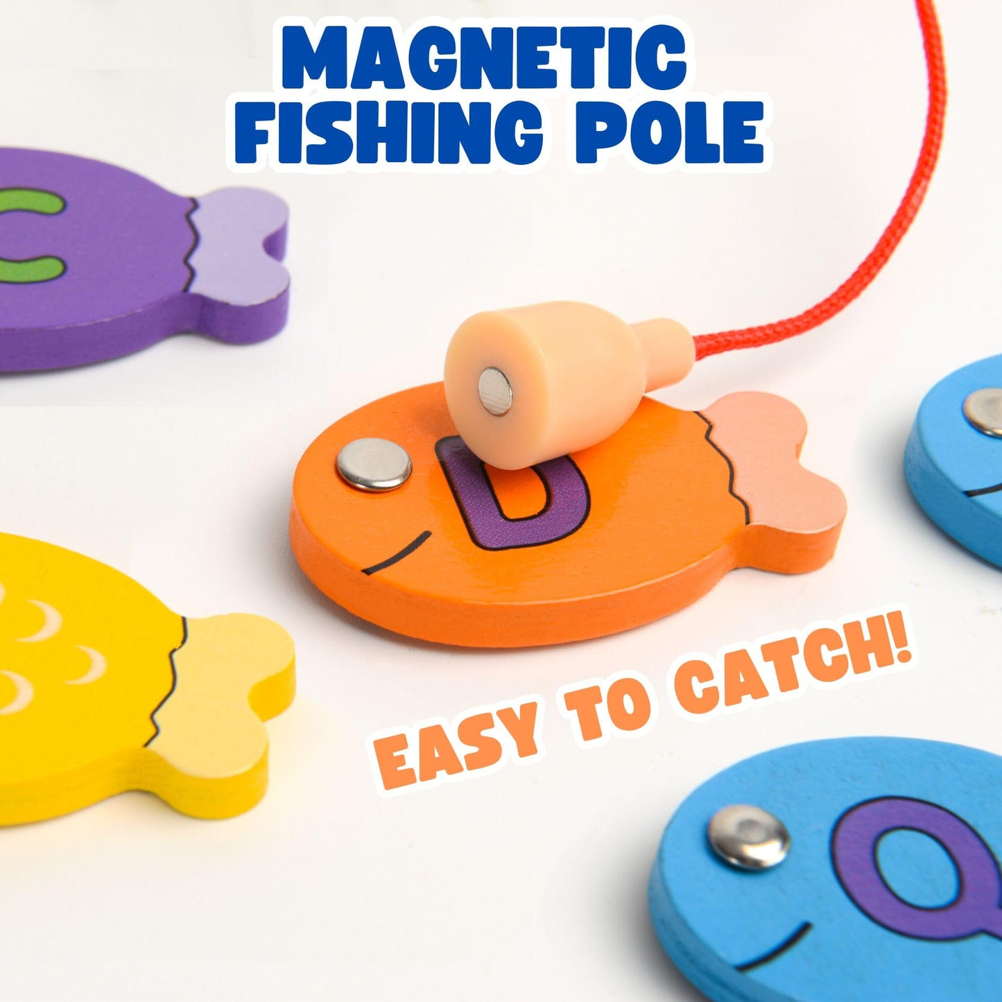 Magnetic Wooden Fishing Game – Interactive ABC Alphabet, Numbers, Shapes & Colors 4-in-1 Learning Board | Montessori Educational Toy for Kids | Complete Set with 36 Fish, 2 Poles & Wooden Board