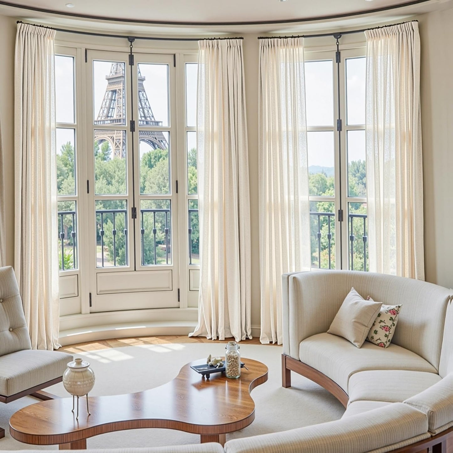 jinchan Linen Beige Curtains for Living Room Bedroom 108 Inches Length Farmhouse Light Filtering Drapes Rod Pocket 4 Panel Curtains Set Back Tab 9 feet Extra Long Crude
