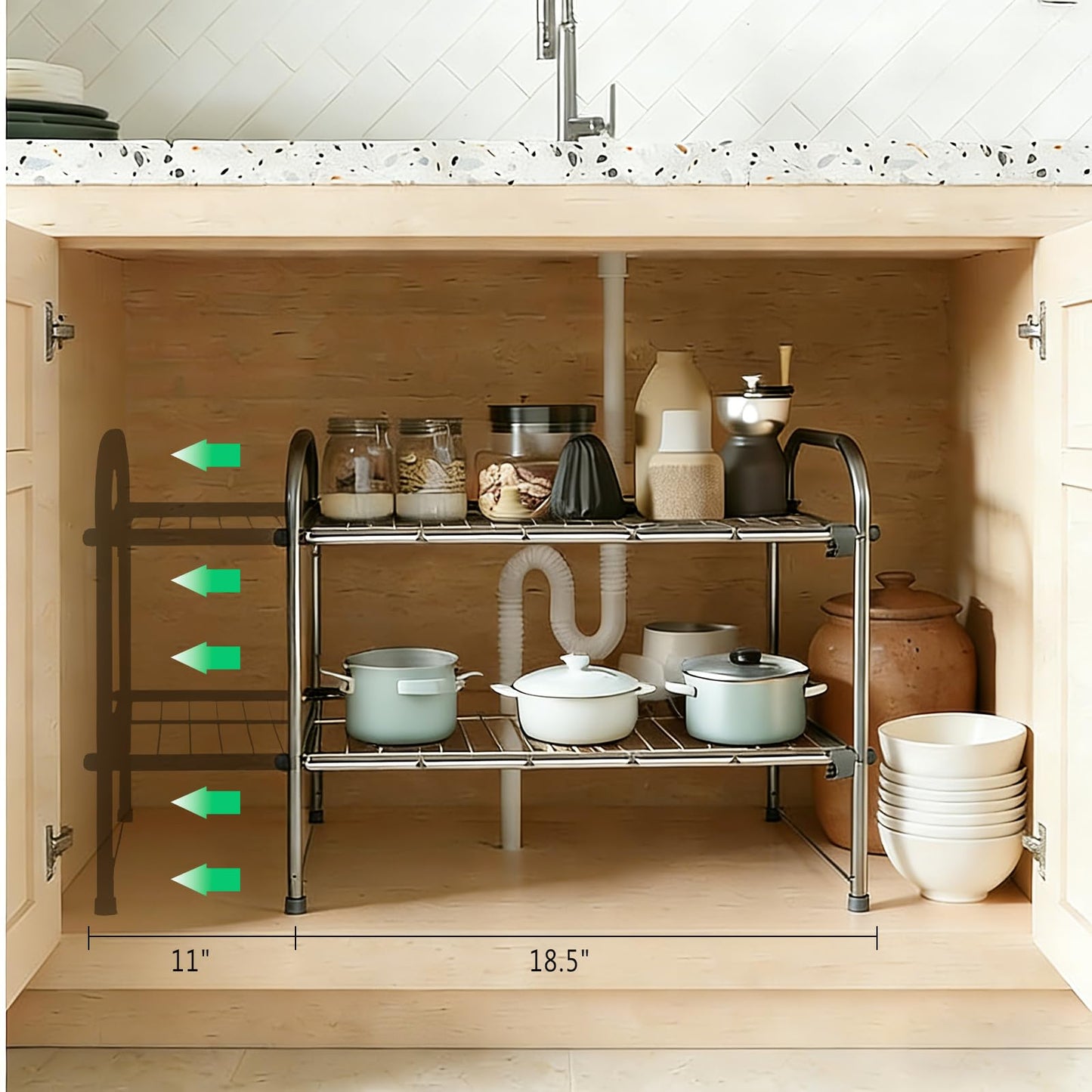 SONWIN Under Sink Organizers and Storage，2 Tier Expandable Under Cabinet Organizer Shelf for Under Kitchen Bathroom Sink Organizers and Storage