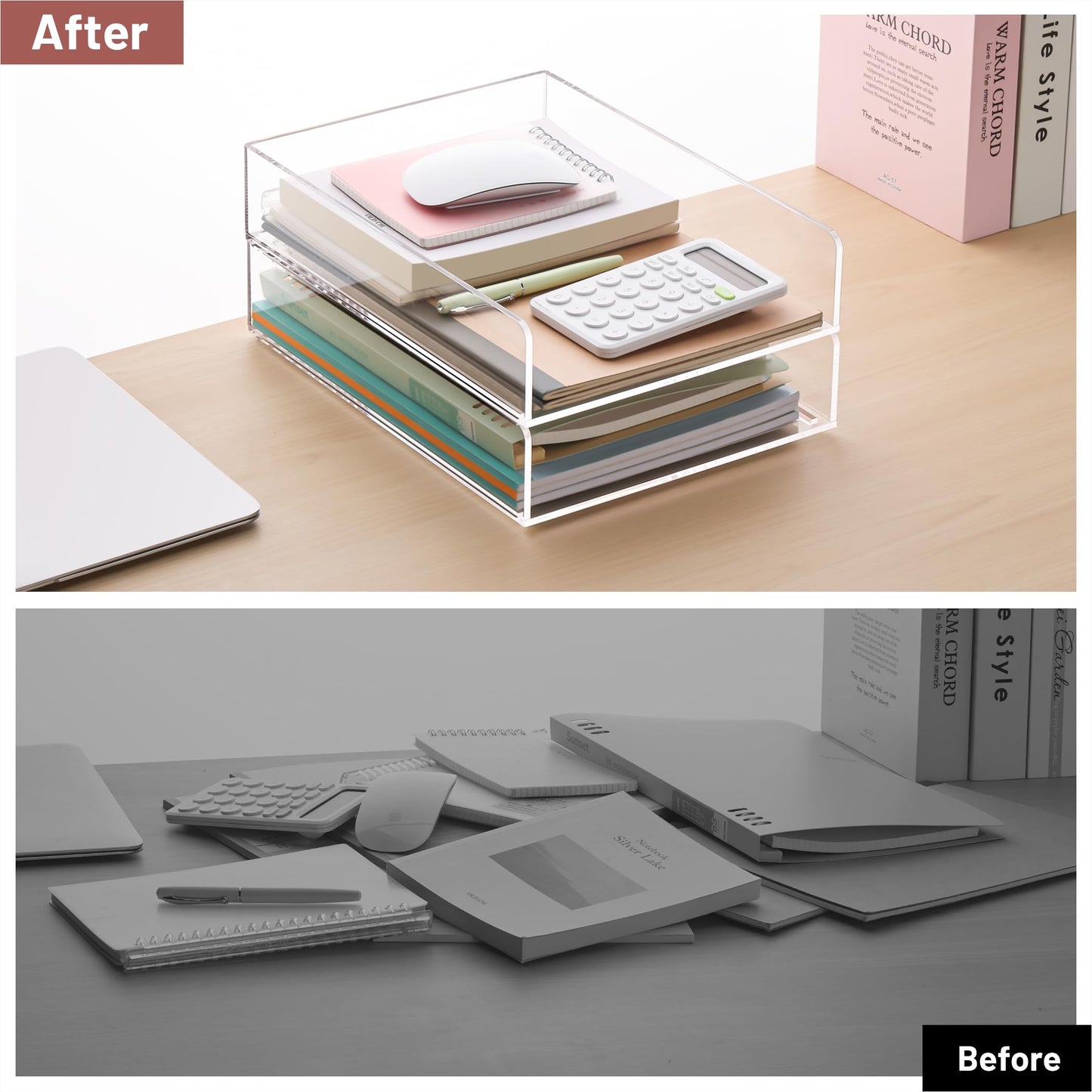 HeZone Paper Organizer Letter Tray, Clear Acrylic Paper Tray, School Teacher Office Supplies Organization, Stackable Desk File Organizer, Classroom Decor and Accessories-2 Pack…