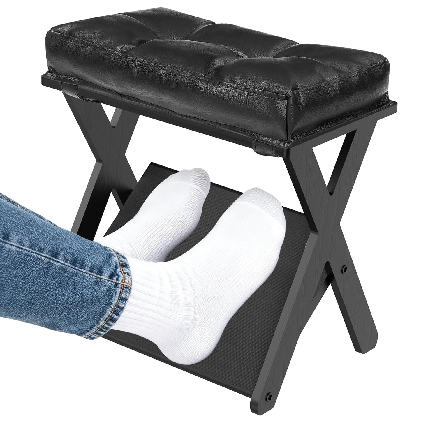 HOMELYSTBO Double Step Foot Stool Under Desk, Wooden Ergonomic Foot Rest with Non-Slip EVA Surface, Office Footstool for Posture Support, Home Office Gaming Desk Foot Rest for Adults-Black