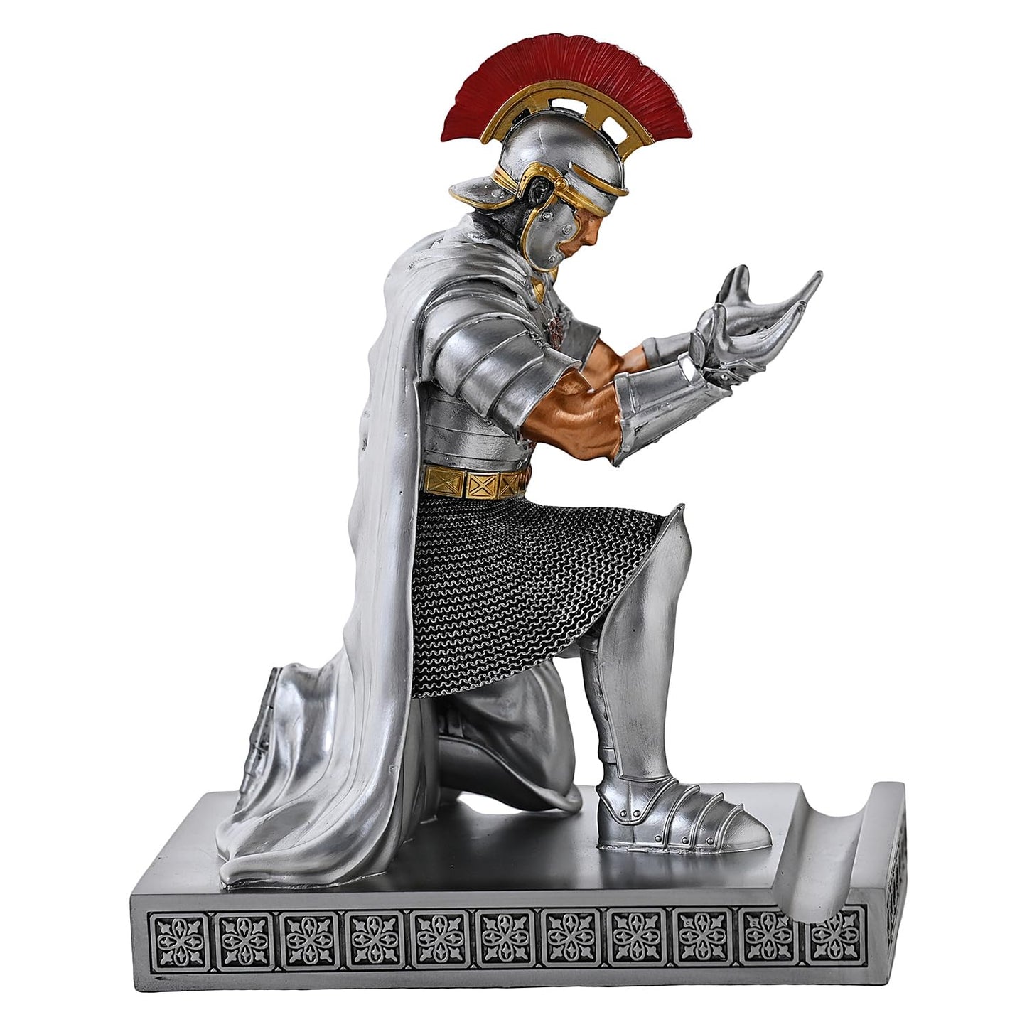 CYXStar Roman Praetorian Prefect Warrior Knight Pen Holder Desk Ornament Resin Praetorian Guard Mobile Phone Stand Desk Accessories and Organizer For Office with a Letter Opener (Silver)