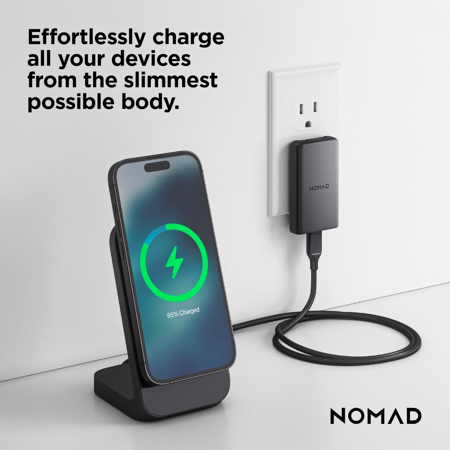 Nomad 65w Slim Power Adapter Carbide, Flat Wall Charger with Dual USB C Cable Ports, Flat Charger Block with Fast Charge Ports, Slim Charger Block Flat USB C Wall Plug, Slim USB C Wall Charger