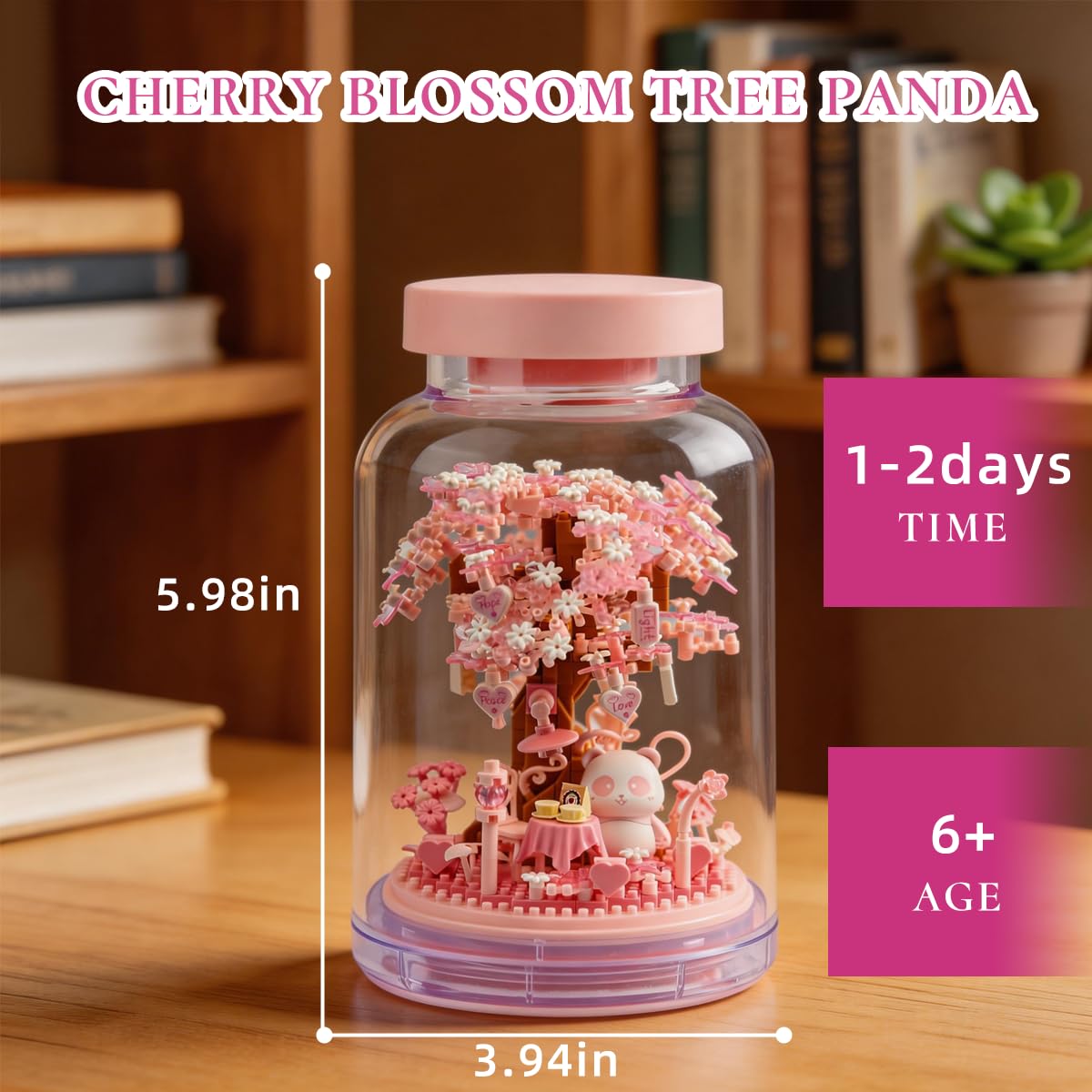 Insgen DIY Panda Cherry Blossom Tree Building Blocks Set, Micro Bricks Model Kit for Adults Teens, Home Office Shelf Decor, Detailed Simulation Miniature Craft (Panda Cherry Tree)