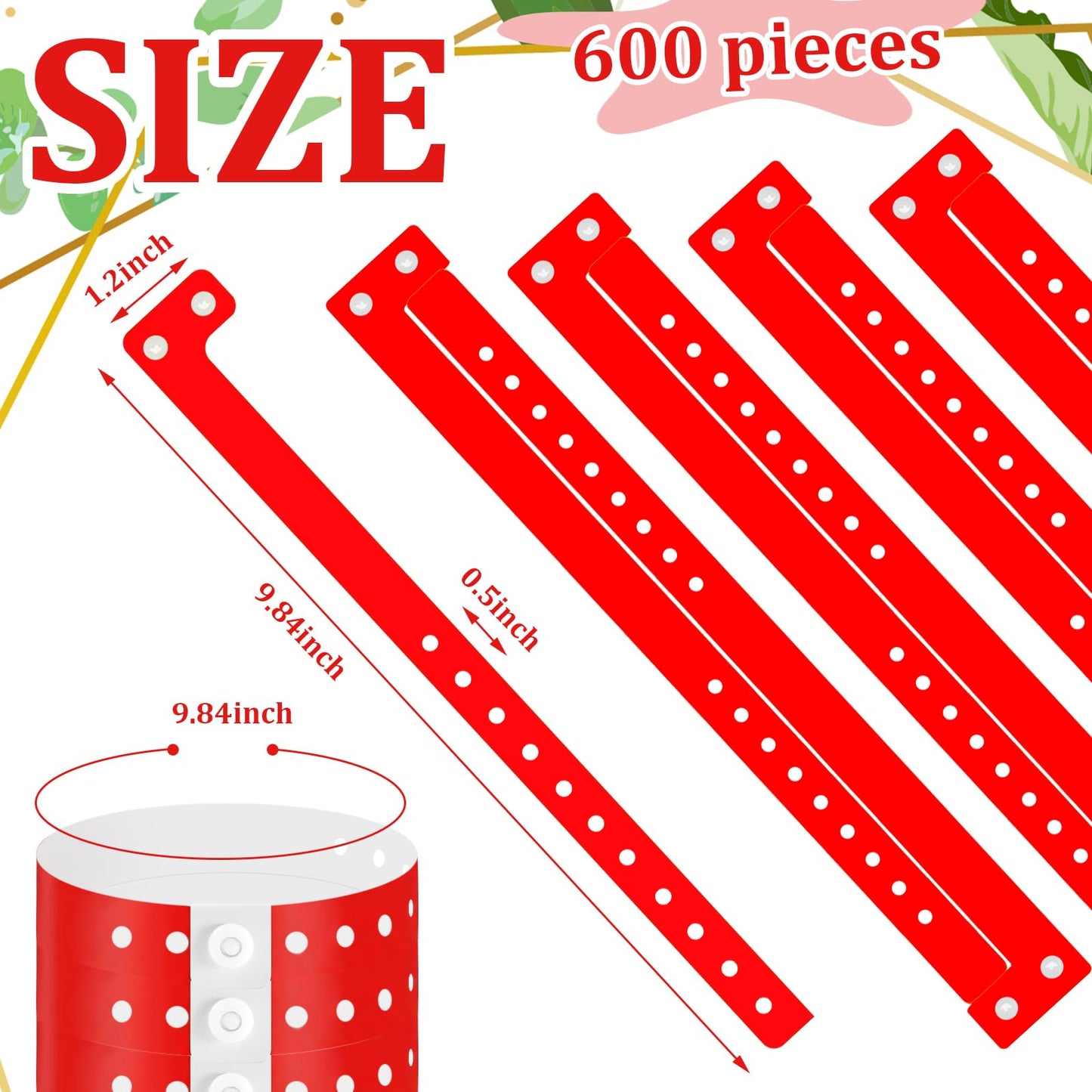 Henoyso 600 Pcs Red Plastic Wristbands for Events Vinyl Waterproof Pool Wristbands Neon Color Plastic Bracelet for Party Events Arm Band Identification for Concerts Carnivals