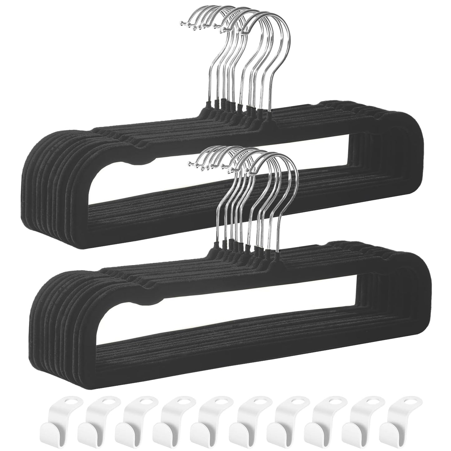 HGYZE Velvet Pants Hangers with Non Slip Bar, 20 Pack Felt Trouser Hanger, Perchas Terciopelo, Percha para Pantalones with 360° Swivel Hook for Spaghetti Strap Dresses, Shorts, Jeans, Slack, Black