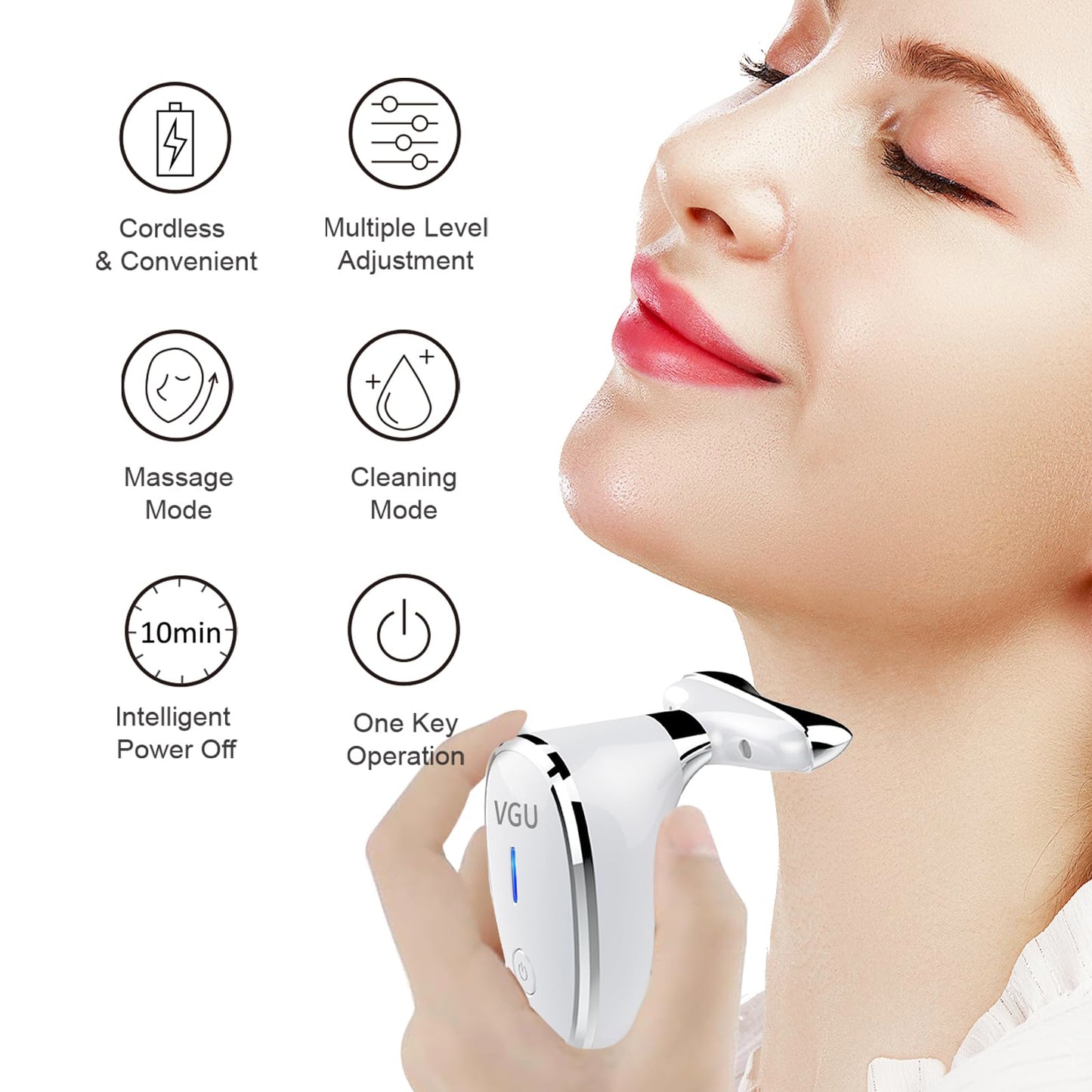 Face Massager, Facial Neck Care Tool with Vibrating Heating Mode, Portable Handheld Gift White