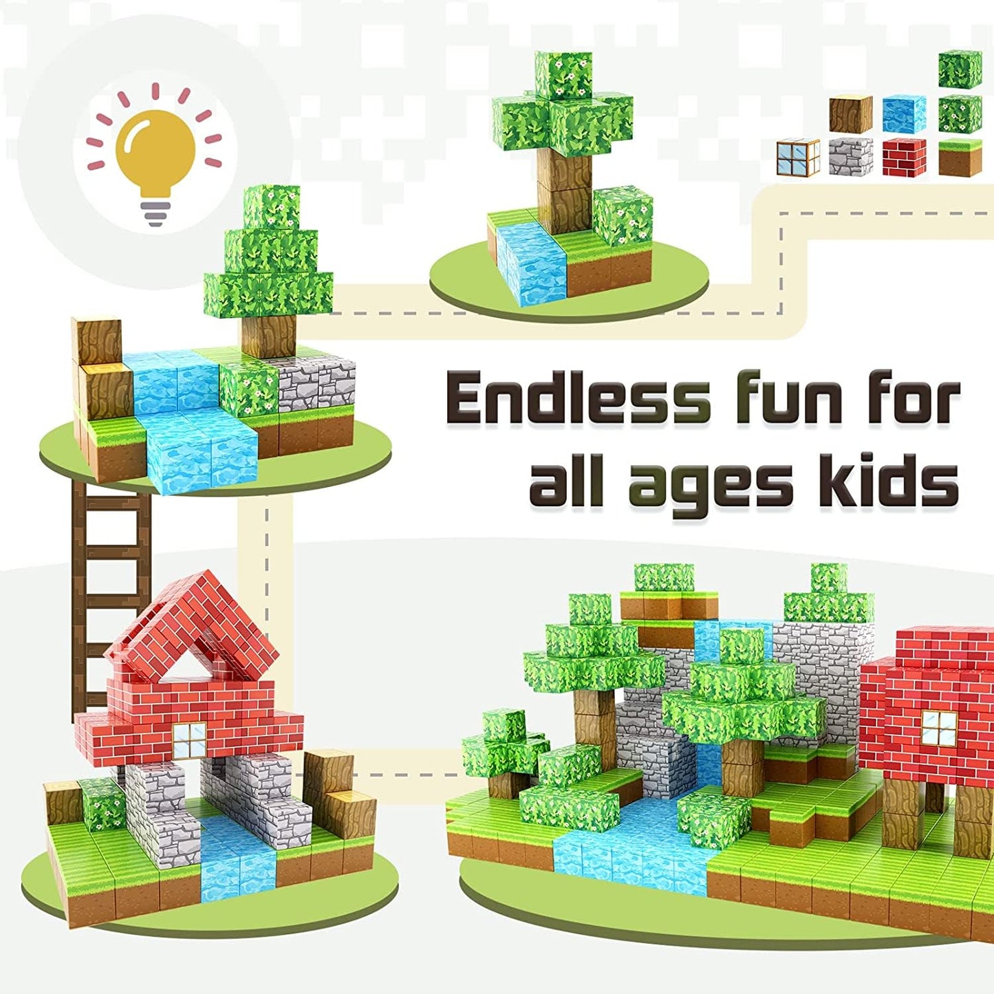 100PCS Magnetic Blocks-Build Mine Magnet World Set for Boys & Girls Age 3-5 6-8, STEM Sensory Toys for Toddlers Gifts for 3+ Years Old Girls Boys,1" Magnet Cubes Classroom Must Haves Construction Toys