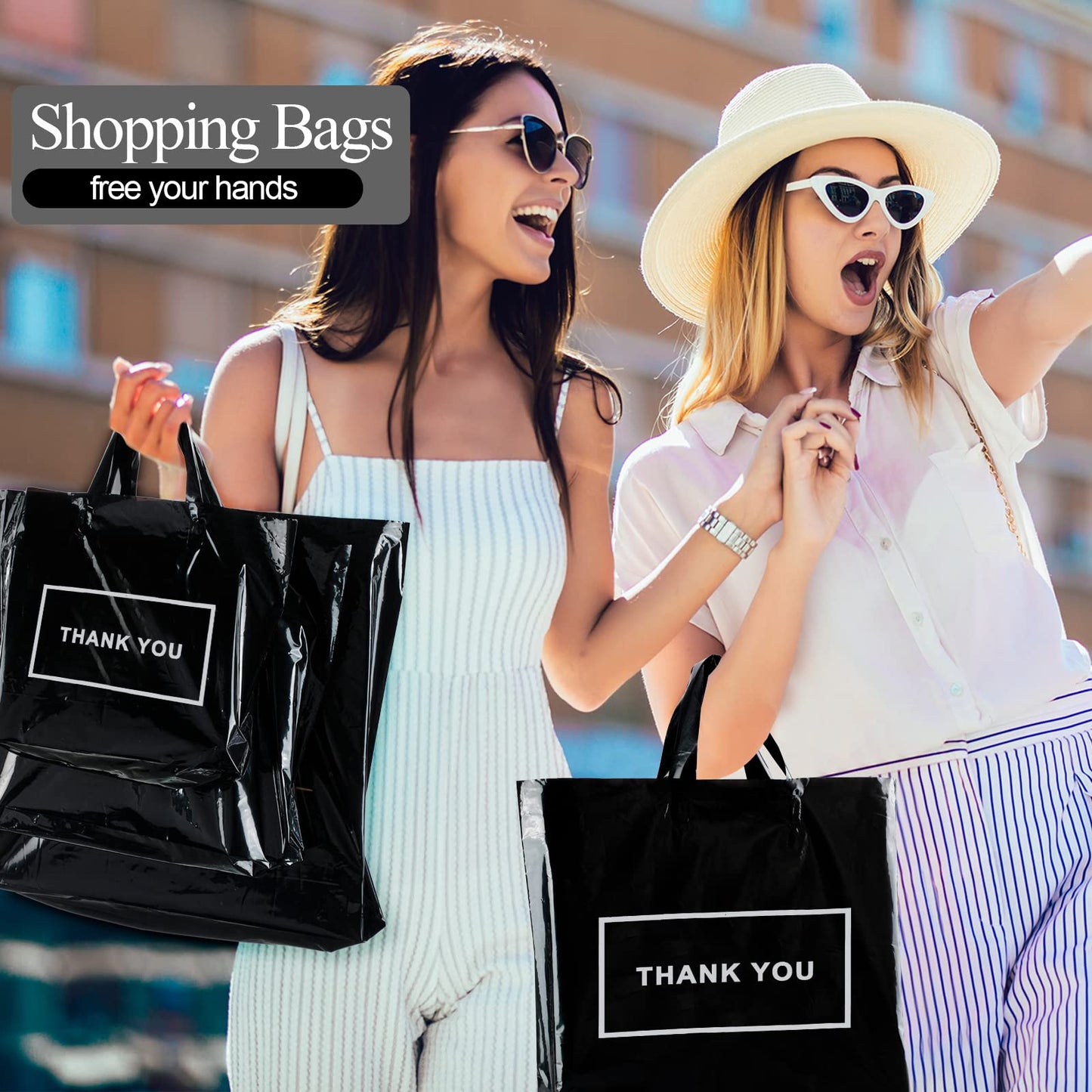 Teling 200 Pcs Thank You Plastic Bags Bulk Thank You Merchandise Bags for Wedding Business, 9 x 12'', 12 x 15'', 15 x 18''(Black)