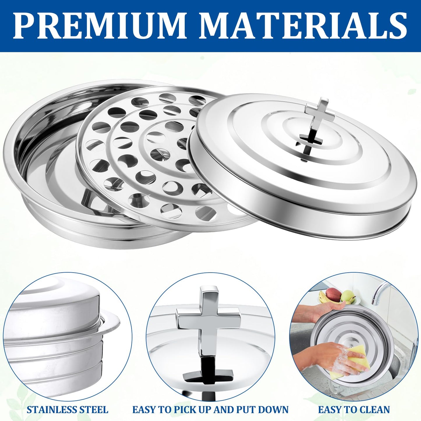 Jingmore Holy Communion Tray for Churches with Lid Communion Set Stainless Steel Cup Tray with Cover Church Supplies Not Cups Included(Silver Color)
