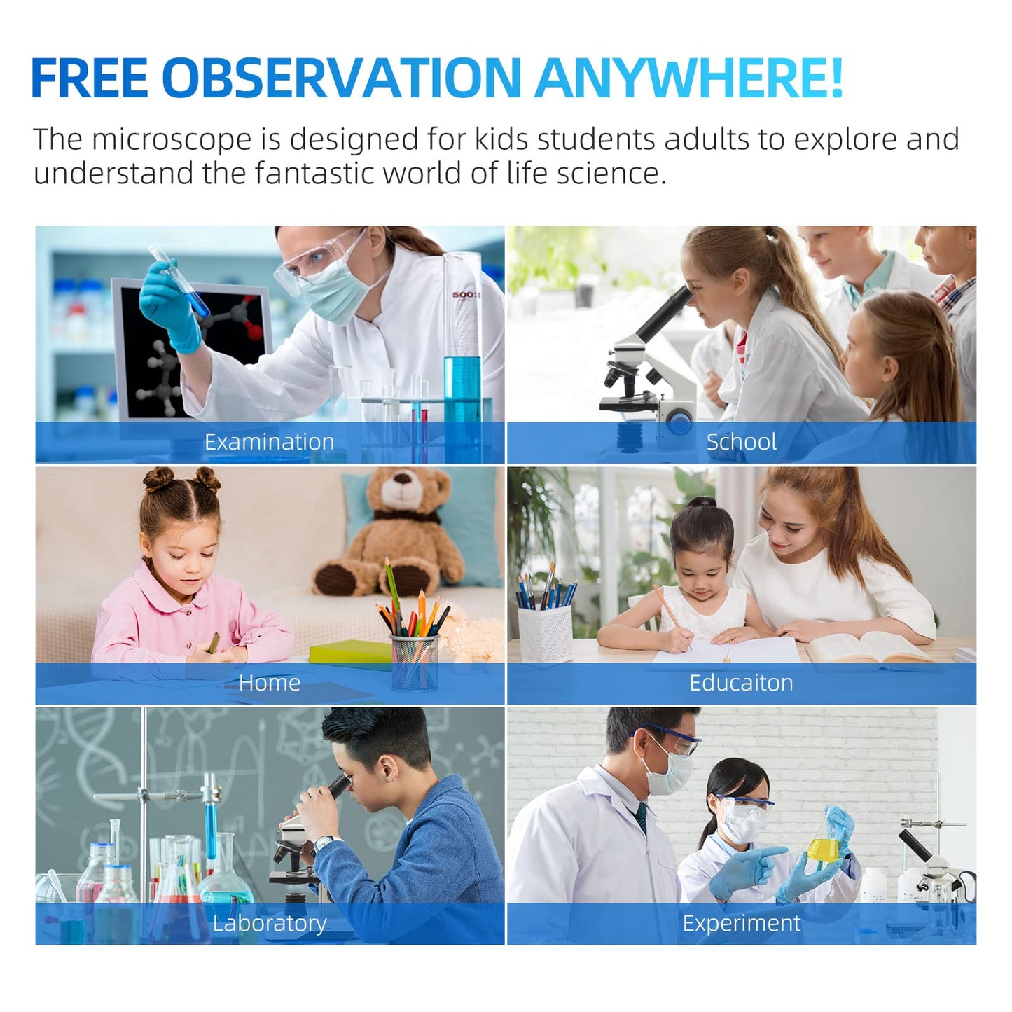 Swift Compound Monocular Microscope Kit for Students Beginners, 80X-2000X STEM Kit with All Metal Body Microscope, Carrying Box for Laboratory Home Education