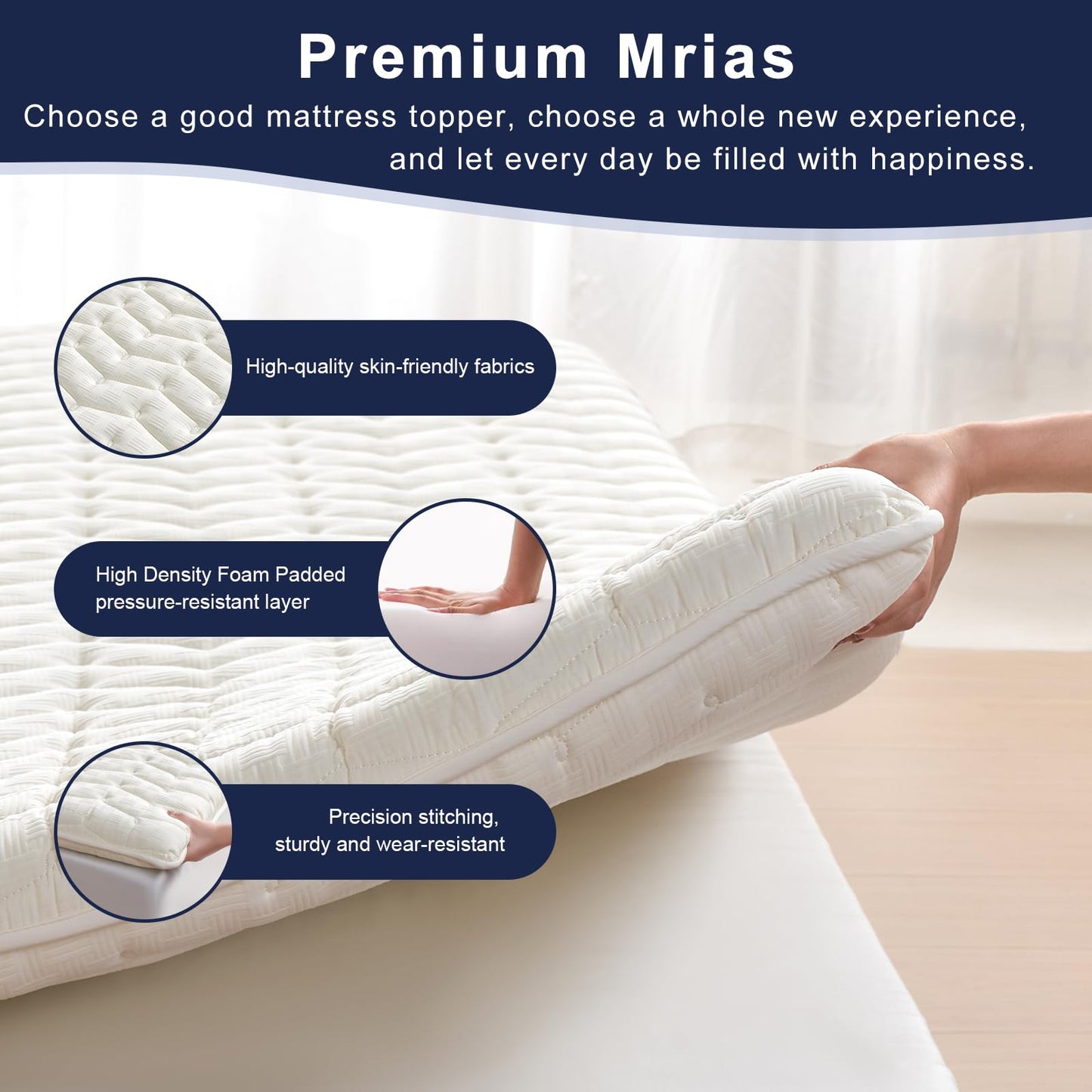 Premium High-Density Foam Mattress Topper Full Size (54"x75") White, Thick & Firm Support, Breathable & Hypoallergenic for Back Pain Relief & Pressure Relief, Bed Topper