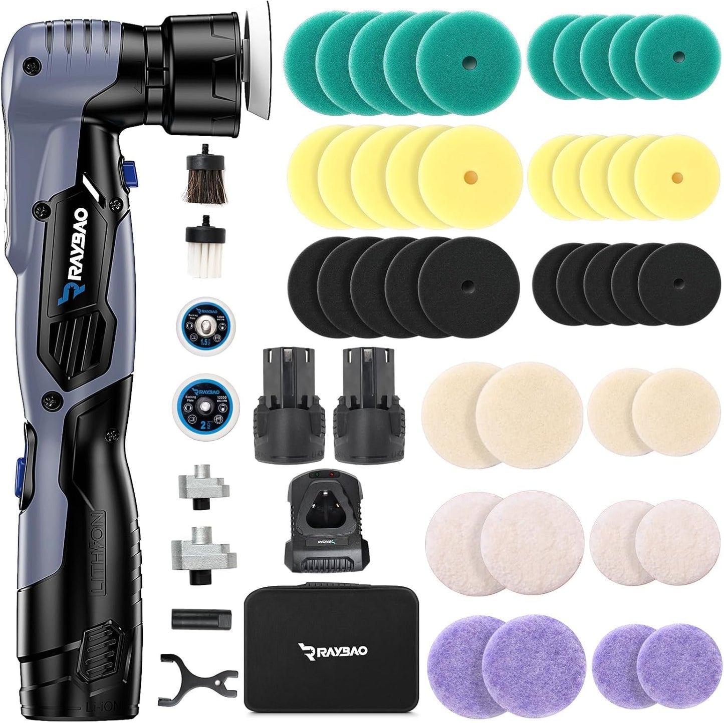 12V Cordless Mini Polisher – 2/1.5-inch Backing Plates, Dual （DA/RO ）Modes, 53 All-Inclusive Accessories & 6 Variable Speeds. A Versatile Mini Buffer for Pro Car Detailing & Flawless Polishing