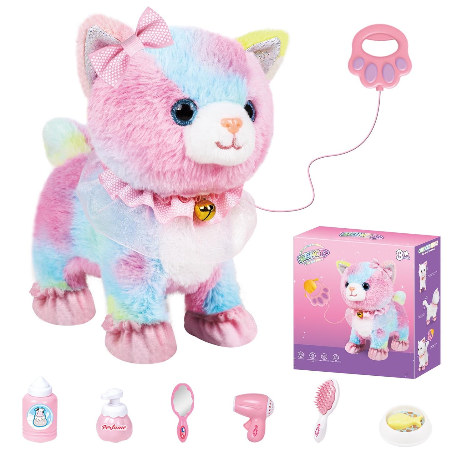 Bilinott Toy Cat for Kids, Touch and Voice Controlled Remote Control Cat with Leash, Lifelike Walking Cat Toy That Can Walk, Meow, and Wags Tail, Best Festive Gift for Boys and Girls Ages 3 4 5 6 7