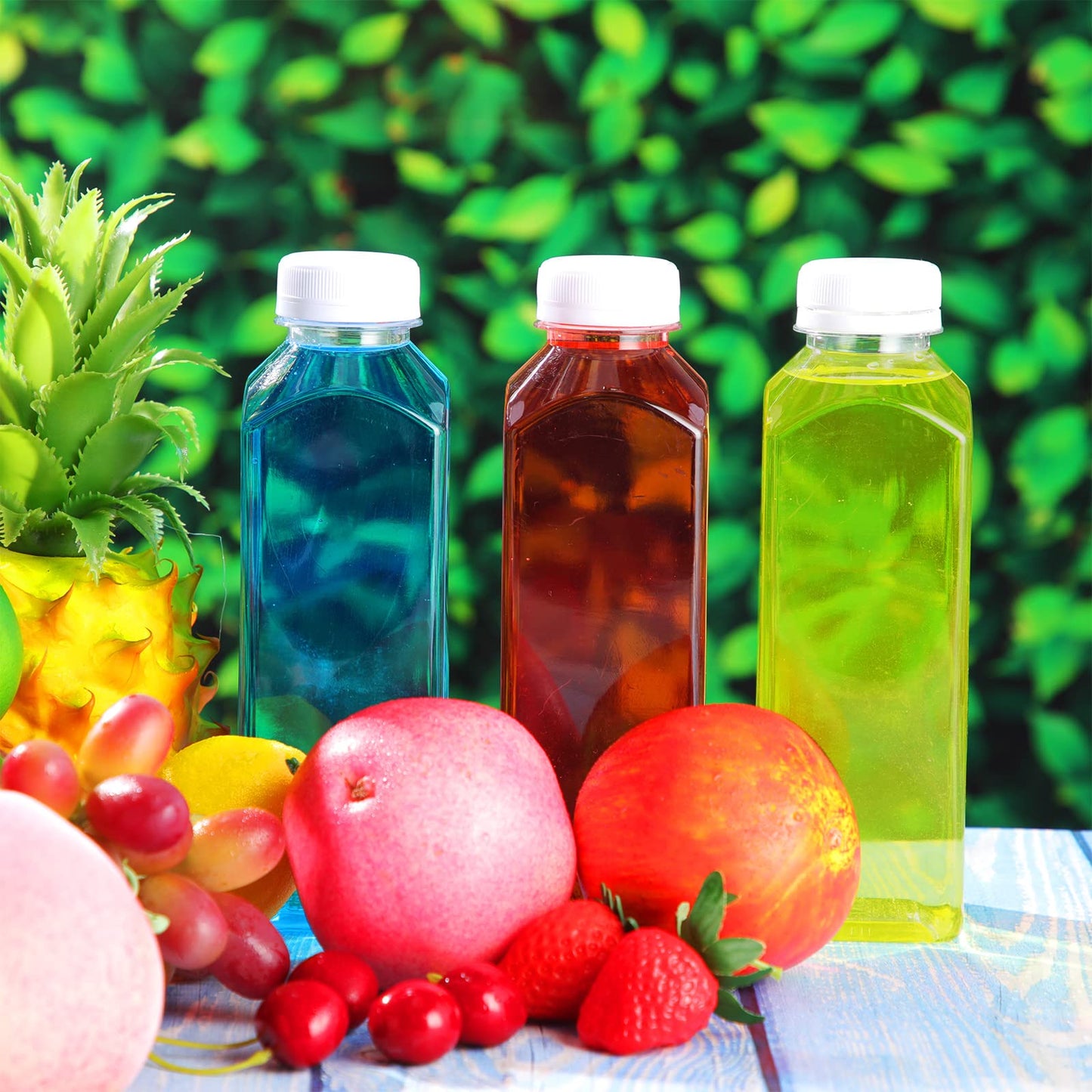 200 Pcs Plastic Juice Bottles with Caps Square Empty Clear Water Bottles Bulk Drinking Beverage Containers Reusable Empty Juicing Refillable PET Flasks with Lids for Drinks Smoothie(16oz,White)