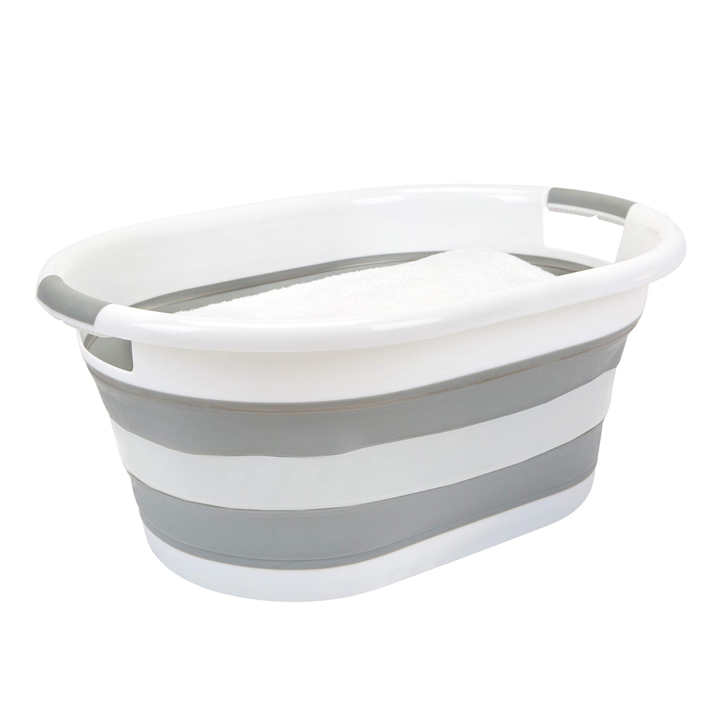 Laundry 360 2pk Collapsible Laundry Basket | Portable | Space Saver Storage | Hold 2 Loads | Store Under the Bed or Closet | Good for Kids | Dorm | Bedroom | Large | White/Grey