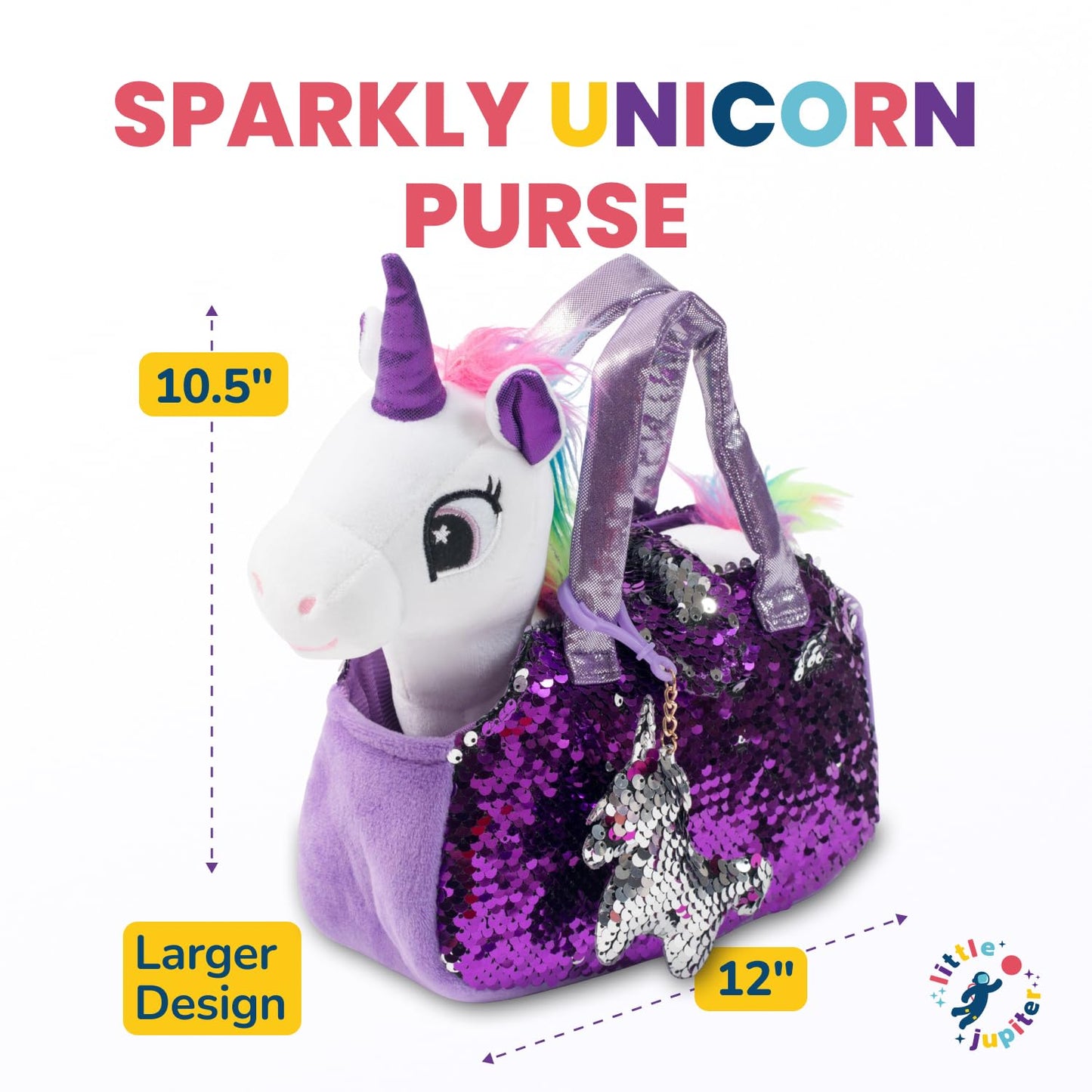 Little Jupiter Plush Pet Set w/Purse - Unicorn Stuffed Animals for Girls - Unicorn Plush - Stuffed Unicorns - Gift for Age 4-7 yrs (White Unicorn)