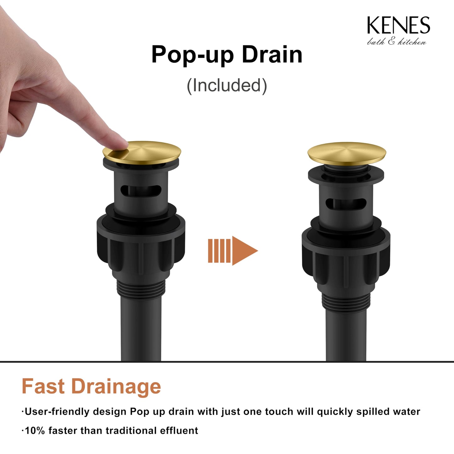 KENES Brushed Gold Bathroom Faucets, Modern Single Hole Lavatory Vanity Faucet, Single Handle Bathroom Sink Faucet Gold, with Pop Up Drain & Water Supply Hoses LJ-9031-4