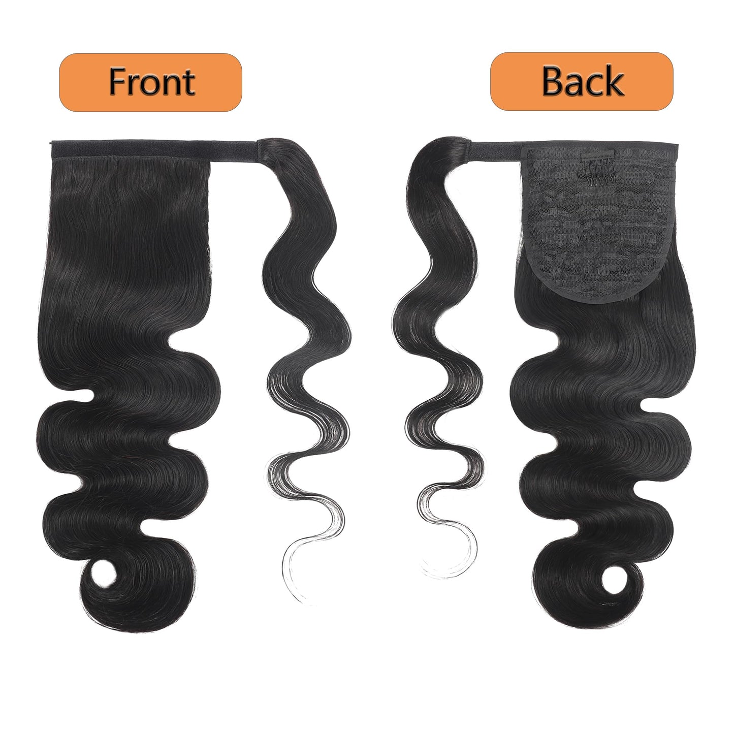 Human Hair Body Wave Ponytail with Magic Paste Warp Around Curly Human Hair Ponytail for Black Women 150% Density Natural Black Human Hair Ponytail Extension (22 Inch, Black Body Wave Ponytail)