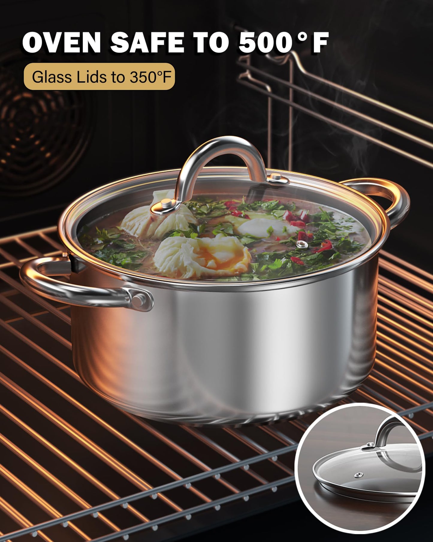 Cook N Home Basics 3 Quart Stainless Steel Stock Pot with Lid, Cooking Pot for Pasta, Soup, Sturdy Handle, Stockpot with Even Heating, Oven & Dishwasher Safe, Cookware for Canning, Boiling, Simmer
