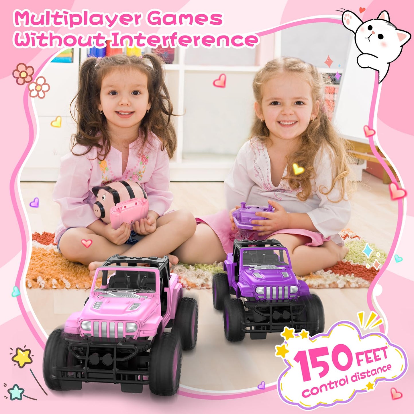 NQD Remote Control Car, Rechargeable RC Racing Cars with Stickers 1:16 Scale, 80 Min Play, 2.4Ghz Off Road Trucks All Terrain Toys Gifts for 3-Year-Old Girls