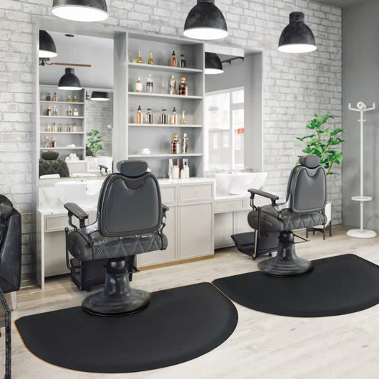 Barber Shop Salon Floor Chair Mat - Black Semi Circle Hair Stylist Station Anti Fatigue Mats - 3x4 - 1/2" Thick