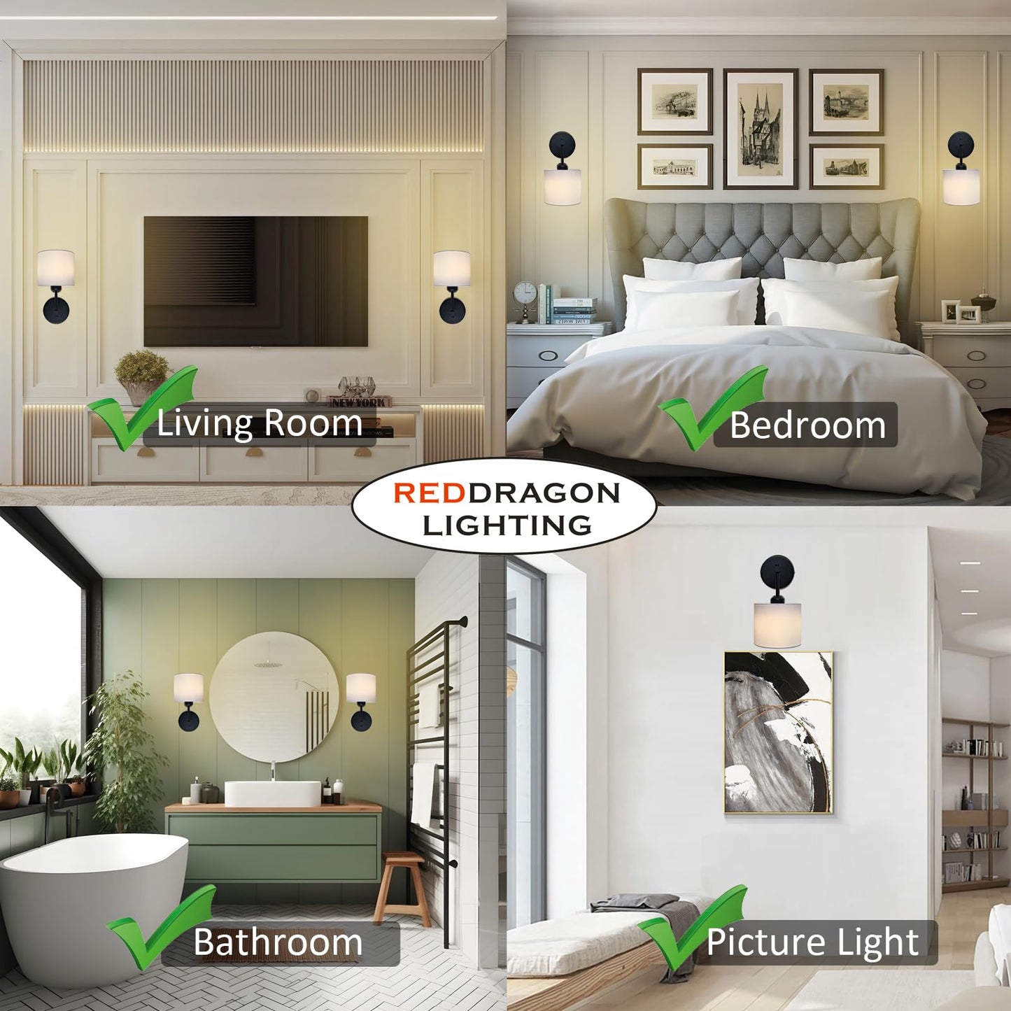 No Drill Peel and Stick Cordless Rechargeable Wall Sconces Battery Operated, Set of 2 Easy Install No Wiring Adhesive Wall Lights Home Decor Sconces for Living Room, Bedroom, Pictures (Black, 2-Pack)