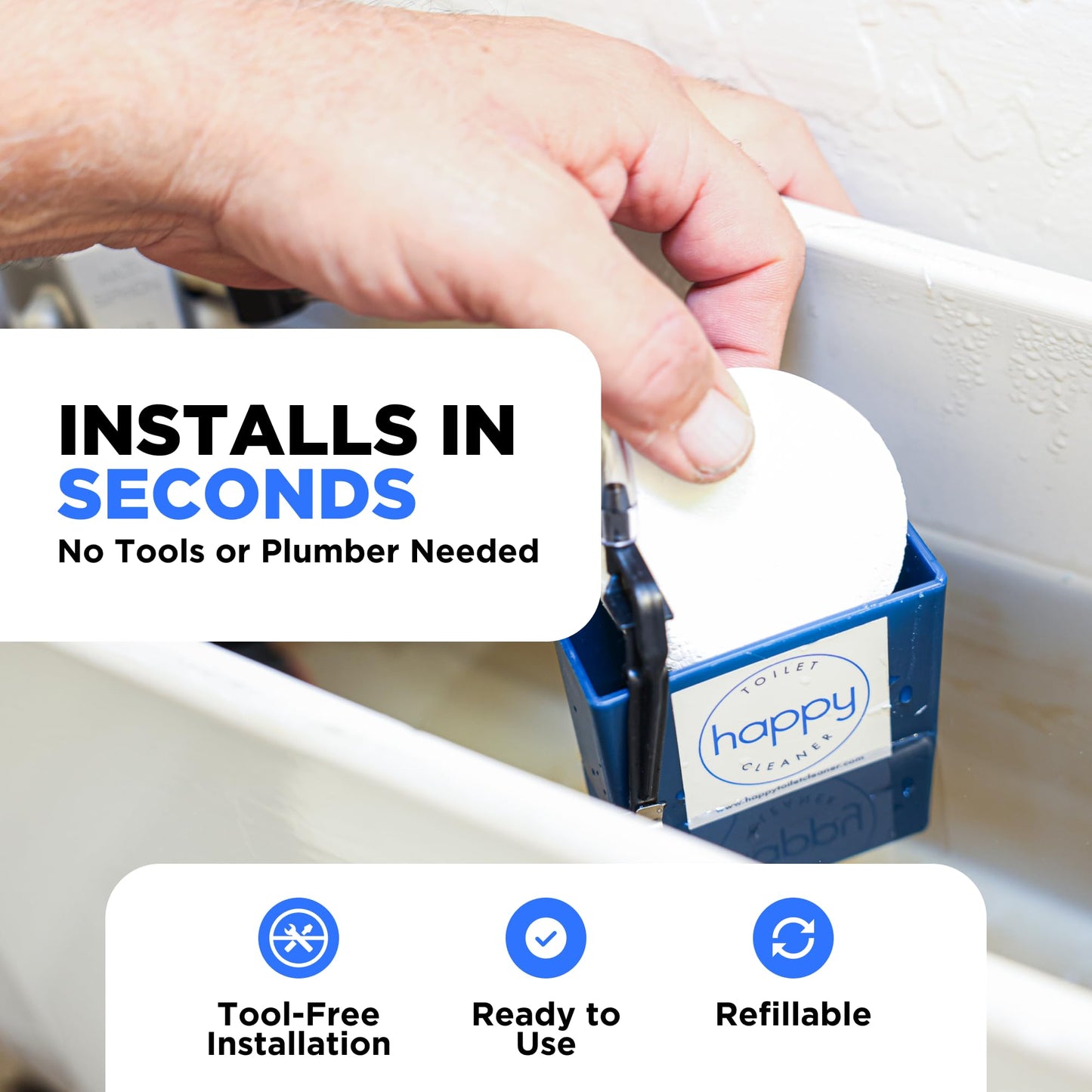Happy Toilet Cleaner Original Toilet Bowl Tablet Holder Automatic Toilet Bowl Cleaner - Easy Install Toilet Tablet Holder, Auto Toilet Cleaning System Tank Caddy, Septic Safe Flush, Made in USA (2PK)