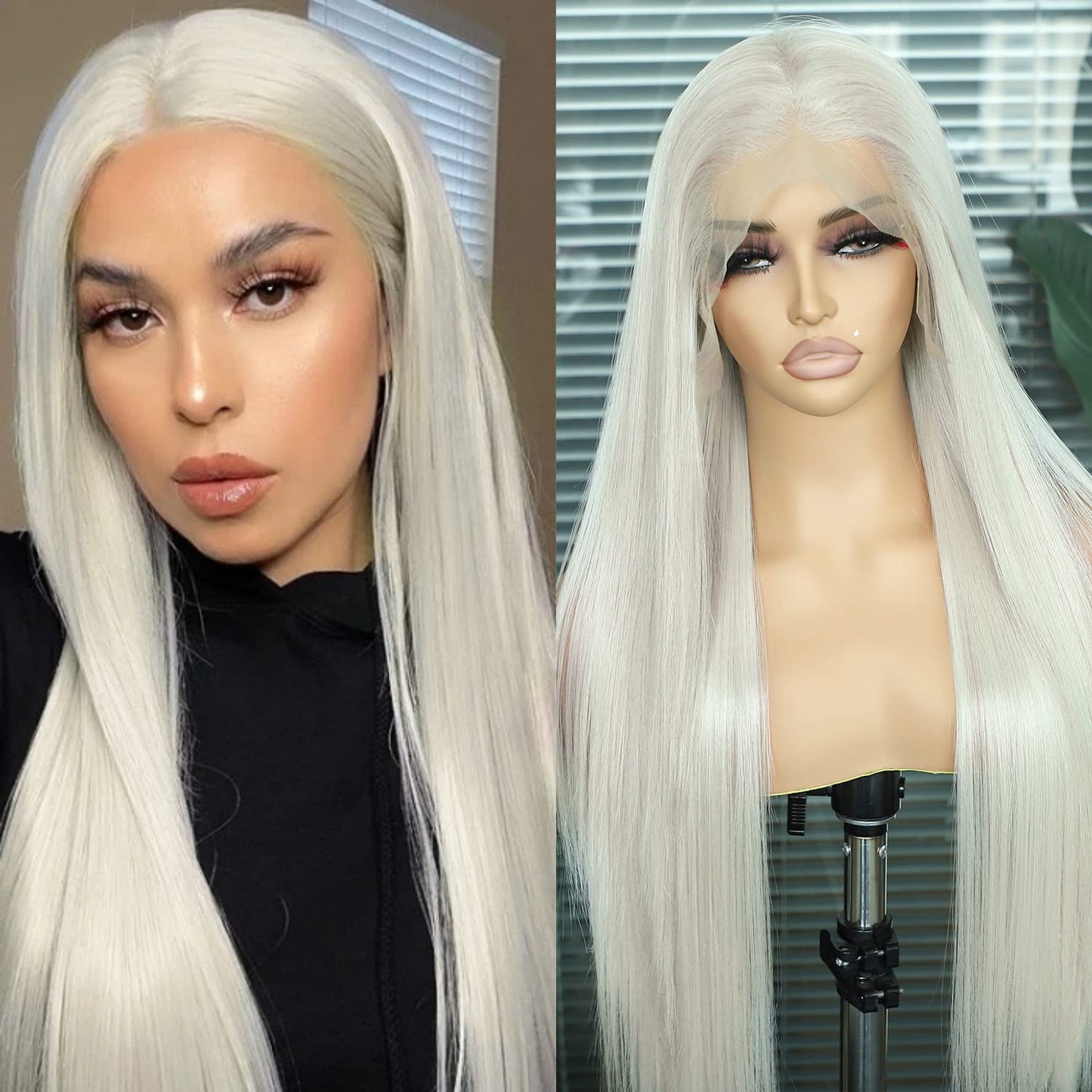 SAPPHIREWIGS 13×6 Platinum Blonde Lace Front Wigs Long Straight Hair #60 White Wig Synthetic Lace Front Wigs for Women Daily Party Halloween Use 26inch
