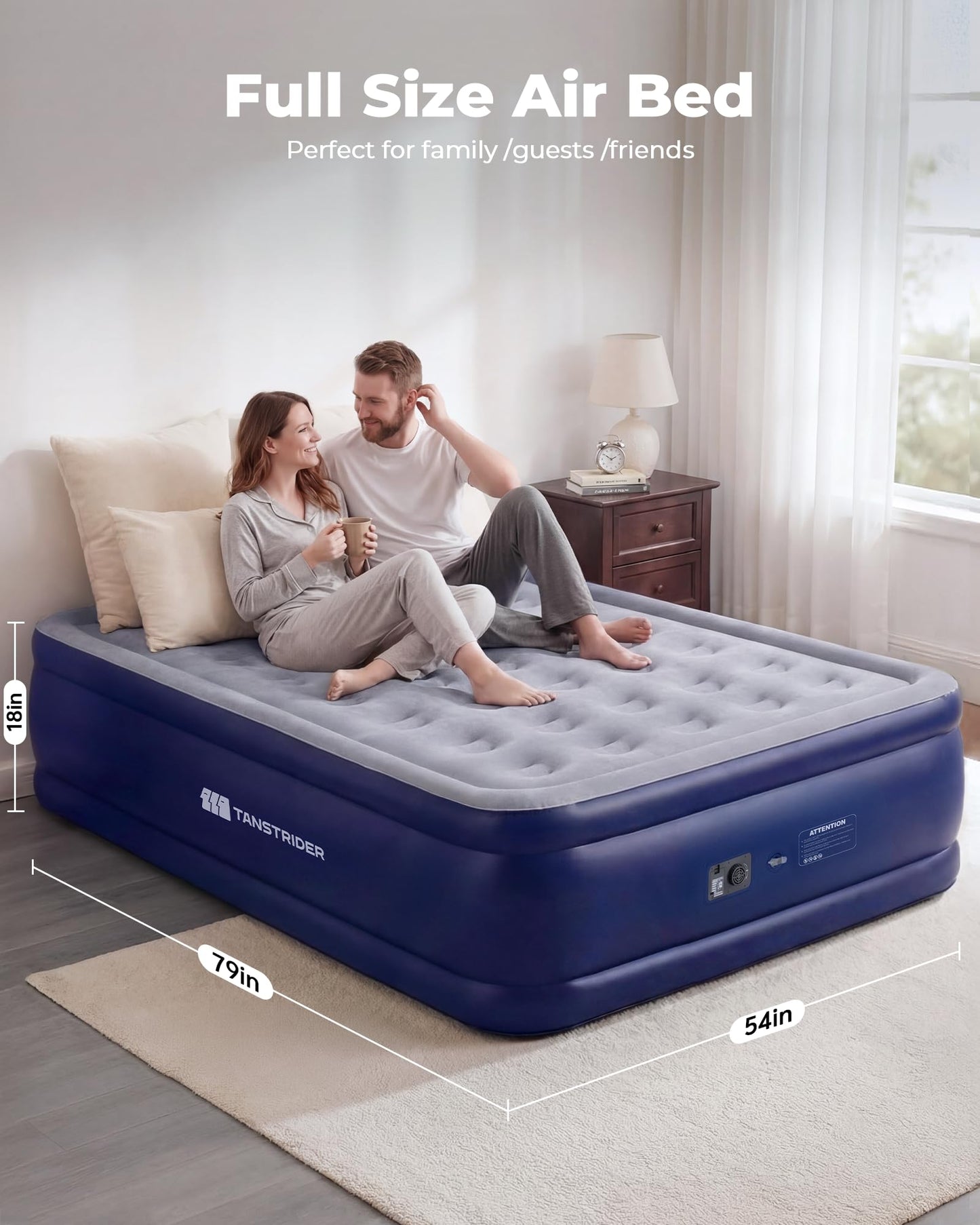 TANSTRIDER Full Size Air Mattress with Built in Pump, 18'' Raised Blow Up Mattress in 3 Mins Inflation/Deflation,Double Inflatable Air Bed for Guests & Home, Outdoor colchon inflable 600lbs Max