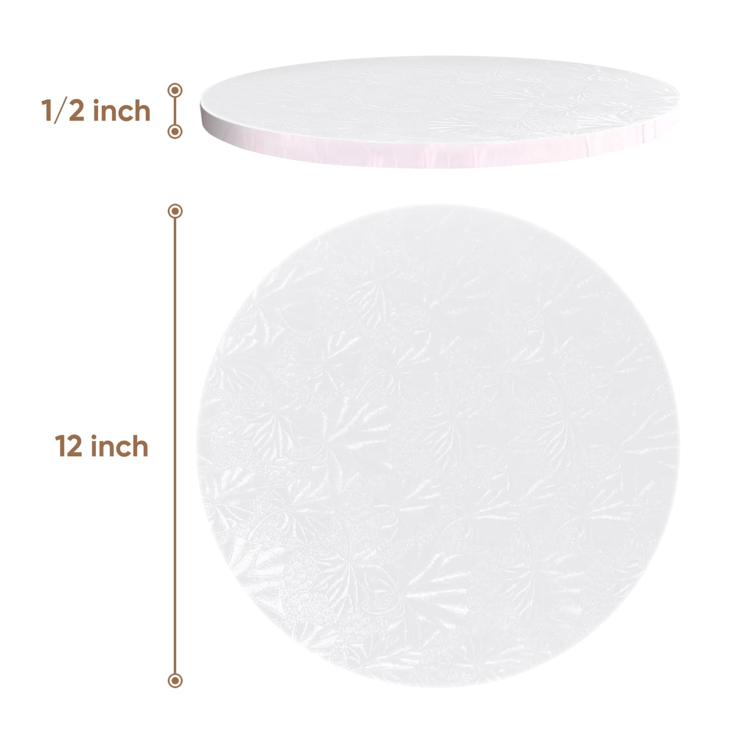 Cakebon Cake Boards - Sturdy 1/2 Thick Drums - 12 Inch Professional Fully Wrapped Edges White 12-Pack