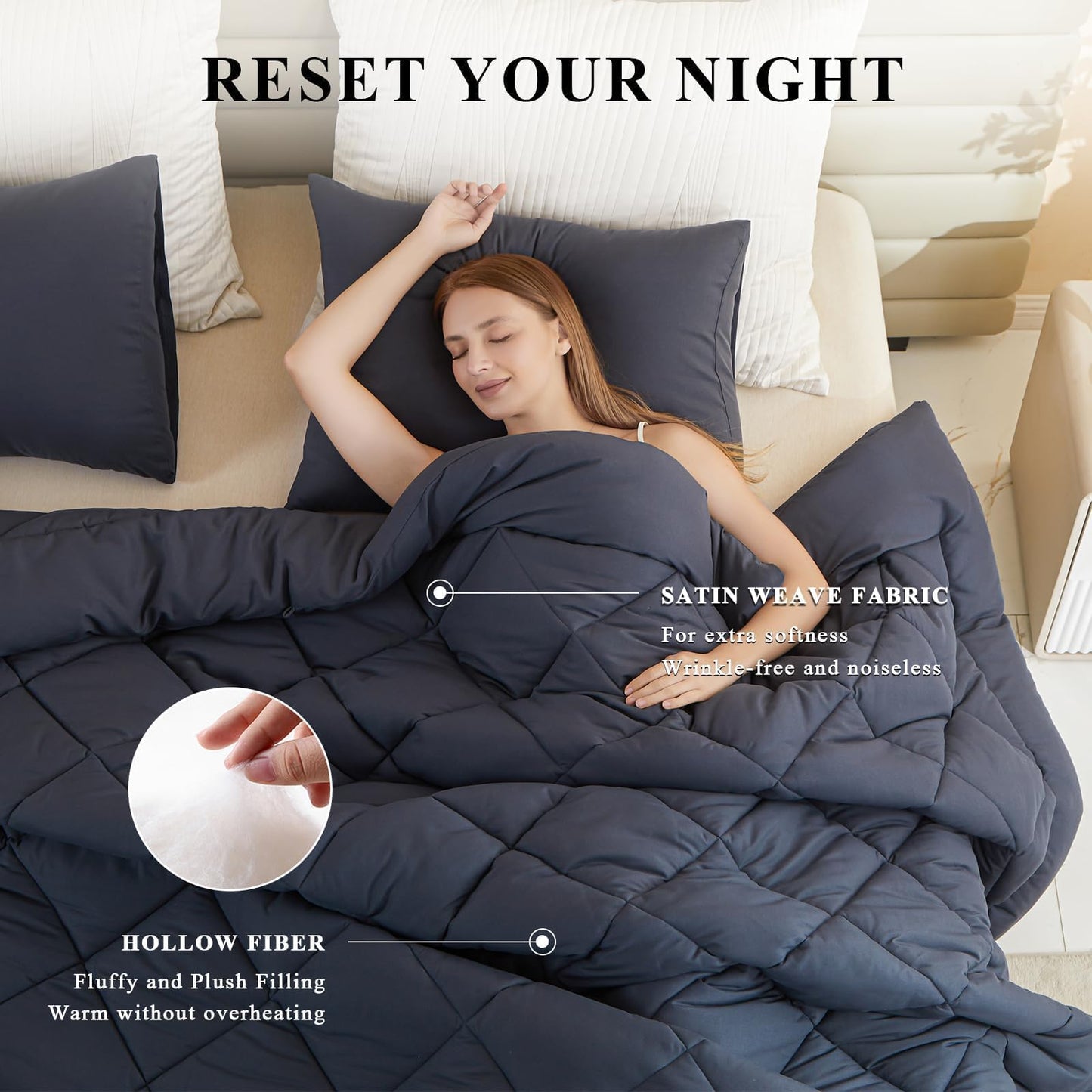 MIOTO 132x120 Alaskan King Comforter, Extra Large King Size Comforter Oversized, All Season Soft Lightweight Quilt Down Alternative Duvet Insert with 8 Corner Tabs(120x132, Grey)