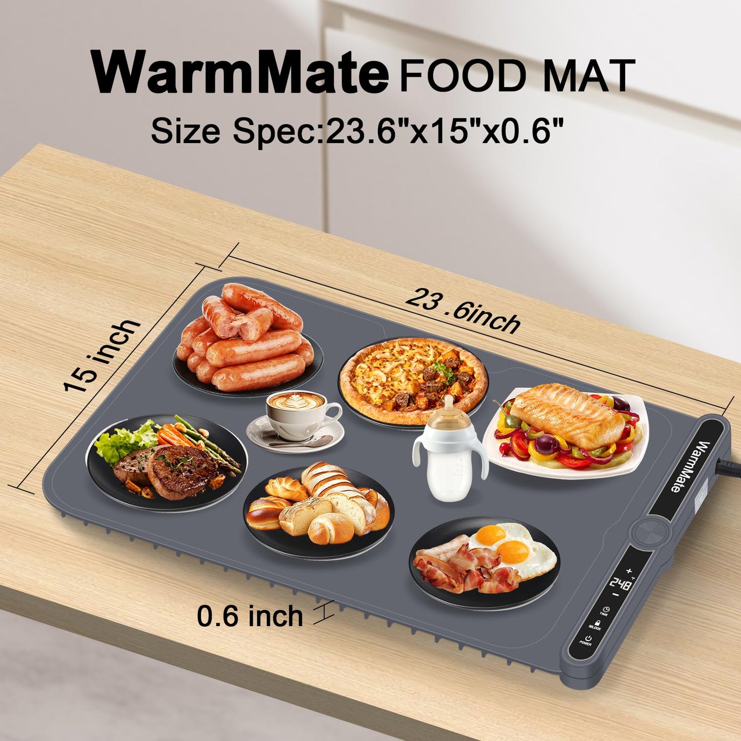 WarmMate Food Warming Mat，Electric Warming Tray with 9-Level Temperature Precision Control, 6H Timer,8s Full Surface Rapid Heating, Ideal for Buffets, Parties & Gatherings (Roll-Up Design，Dark Grey)
