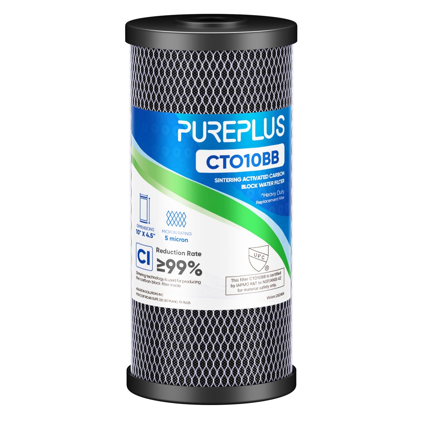 10" x 4.5" Whole House Coconut Shell Activated Carbon Water Filter Replacement Cartridge - Compatible with WFHDC8001, CB-BB-10, FXHTC, GXWH40L, GXWH35F, GNWH38S, CTO10BB - 1 Pack