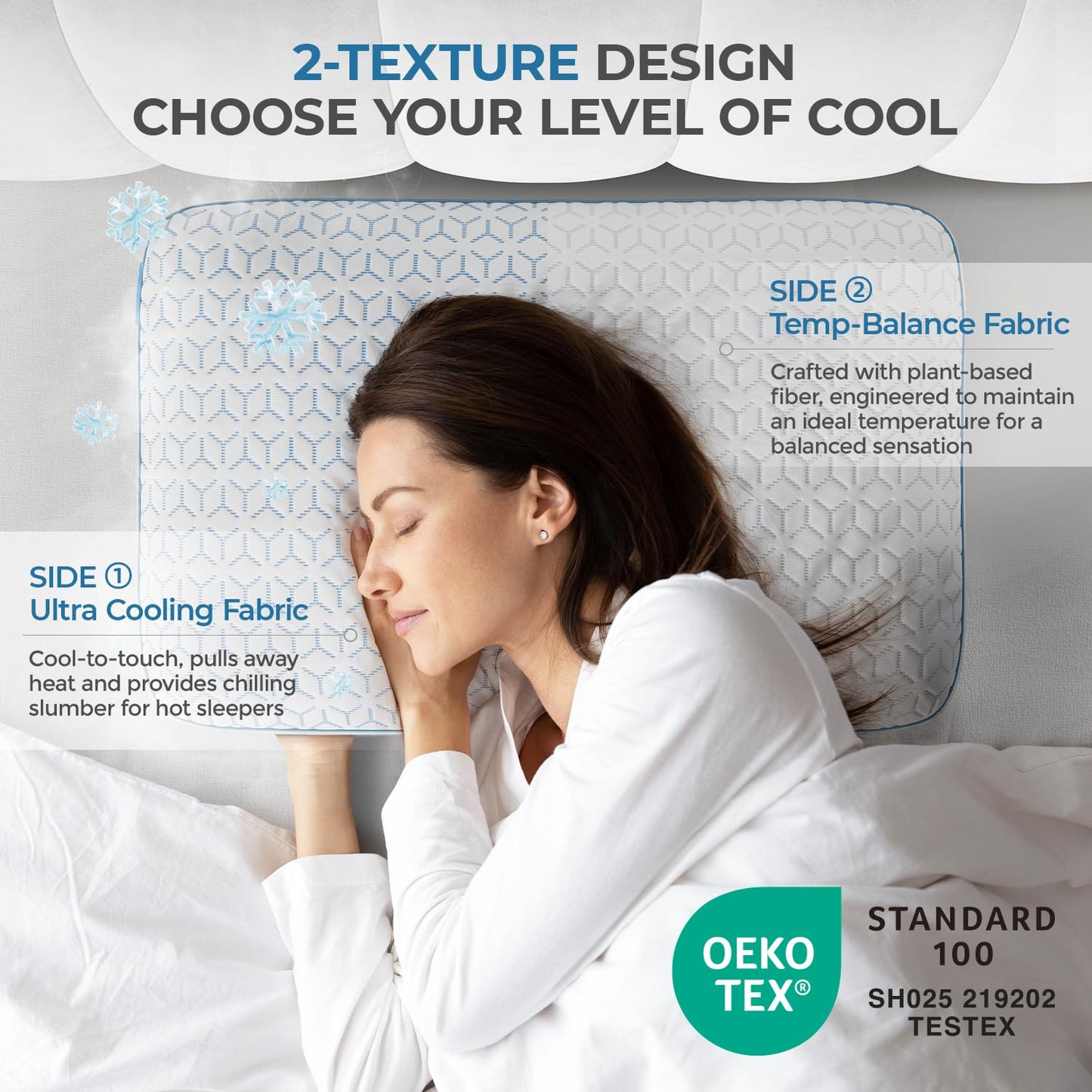 Sweetnight Cooling Pillows Queen Size Set of 2, Shredded Memory Foam Pillows 2 Pack for Hot Sleepers, Cold Bed Pillows for Sleeping, Washable with Removable Cover, Cool Night