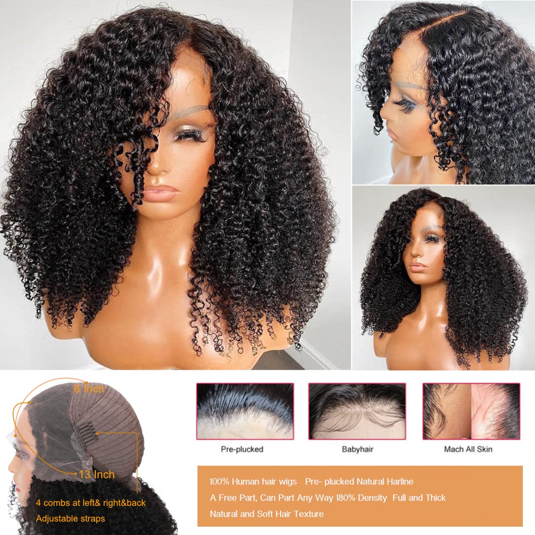Ladoux Kinky Curly Lace Front Wigs 13x6 HD Lace Front Kinky Curly Wig for Women 180% Density Pre Plucked With Baby Hair Afro Kinky Curly Human Hair Wigs 20Inch Kinky Curly HD Lace Front Human Hair wig